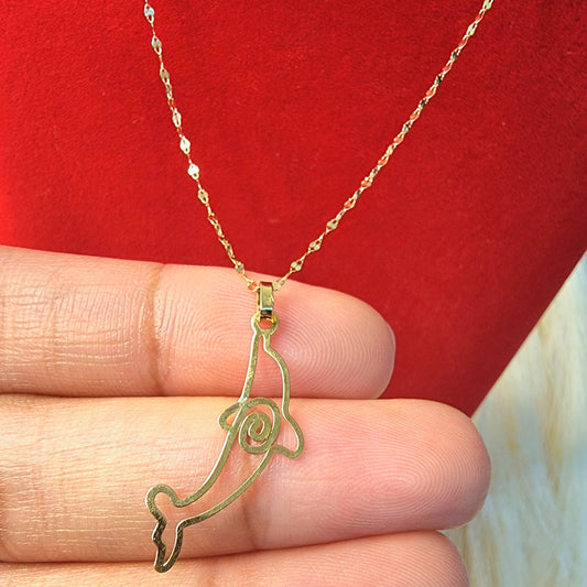 18K Pure Gold Dolphin Design Pendant Necklace