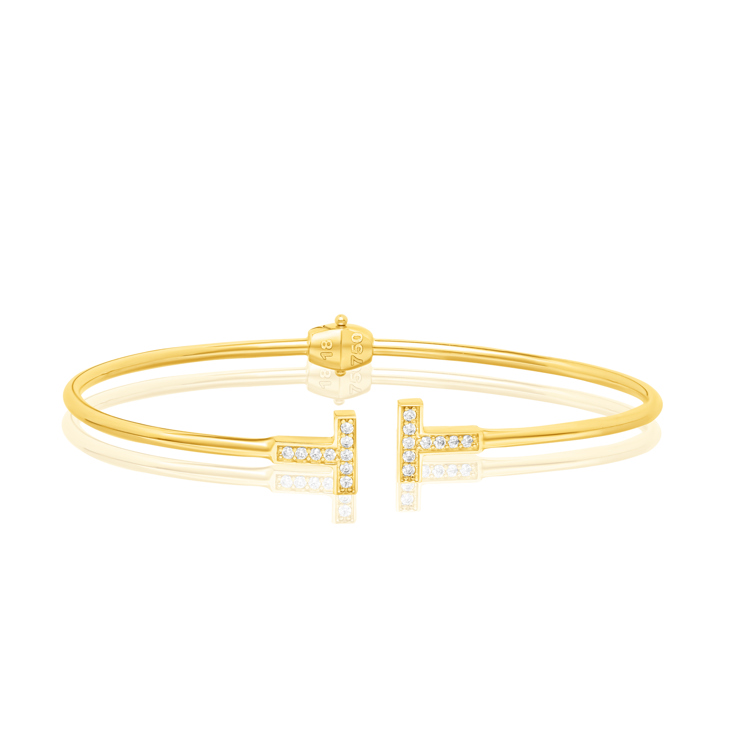 18K Pure Gold Elegant Stone T Bangle
