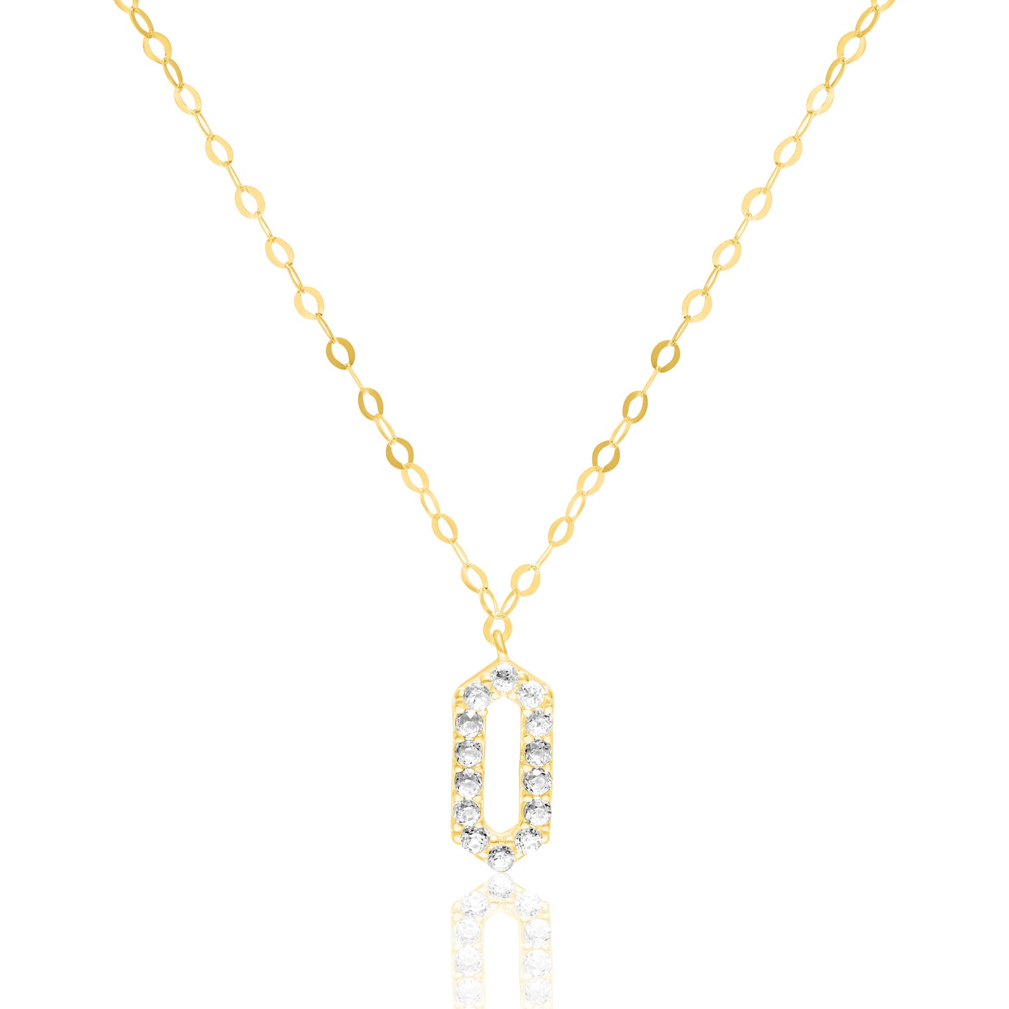 18K Pure Gold Stone Long Oval Necklace