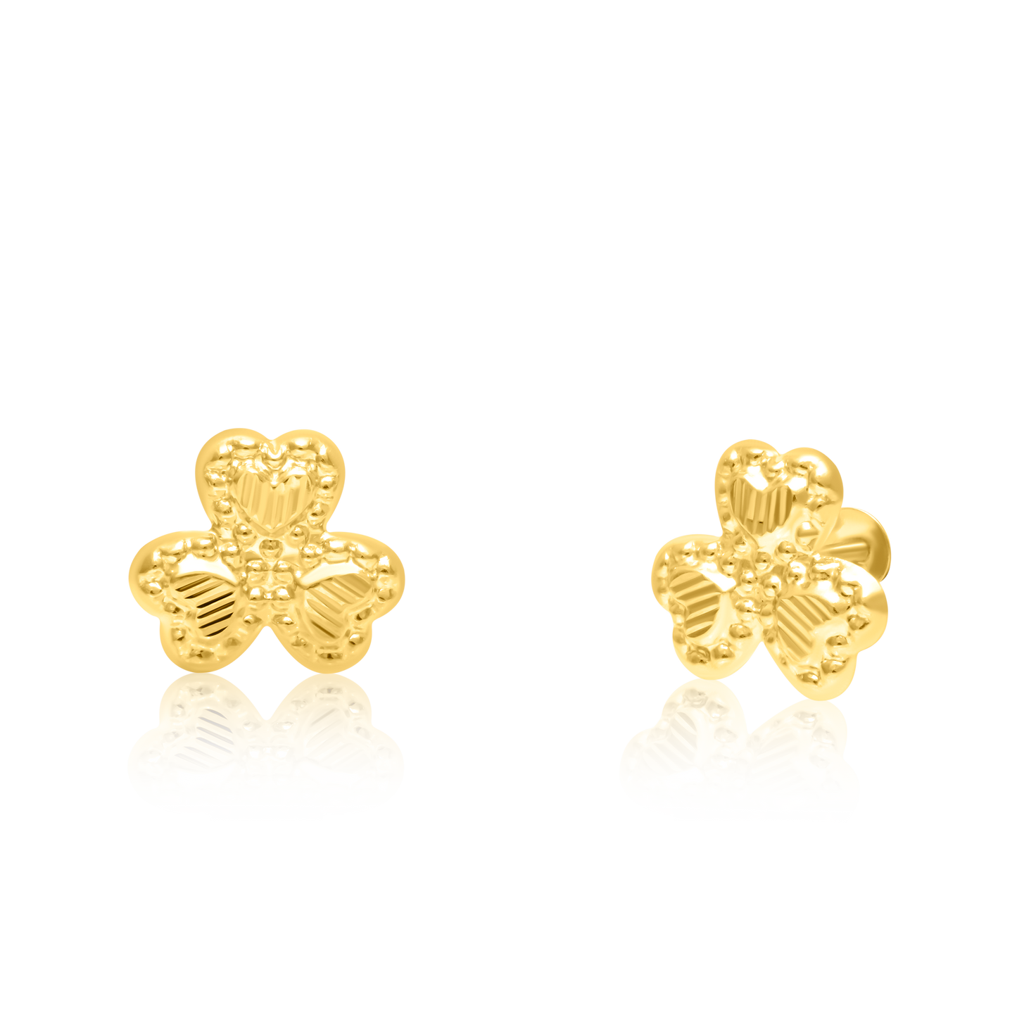 18K Pure Gold Flower Screw Earring Set