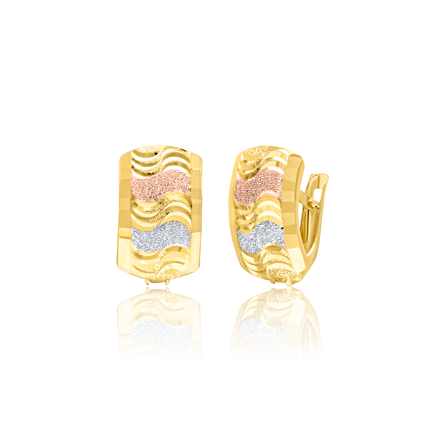 18K Pure Gold Curved Clip Earring Set