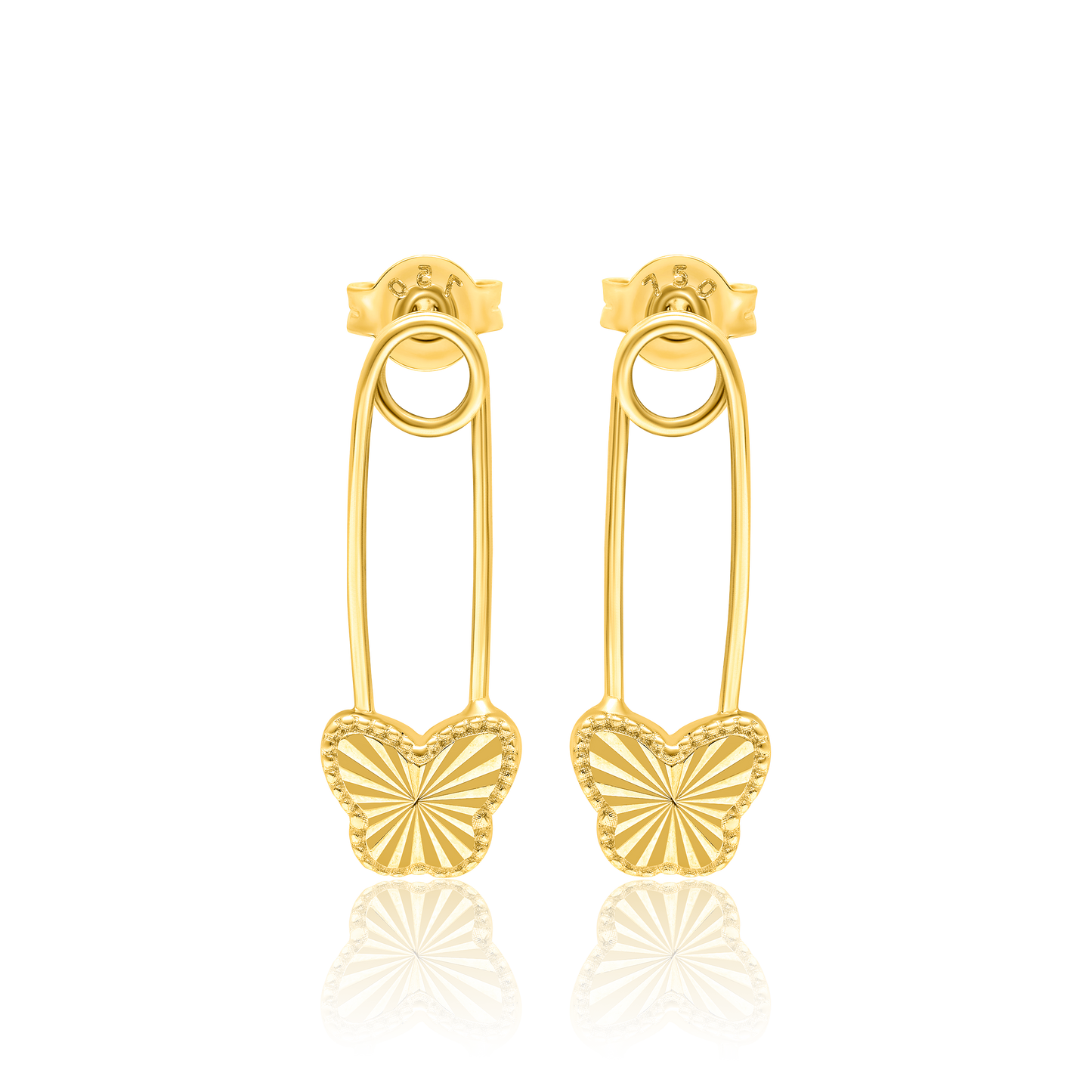 18K Pure Gold Butterfly Pin Earring Set
