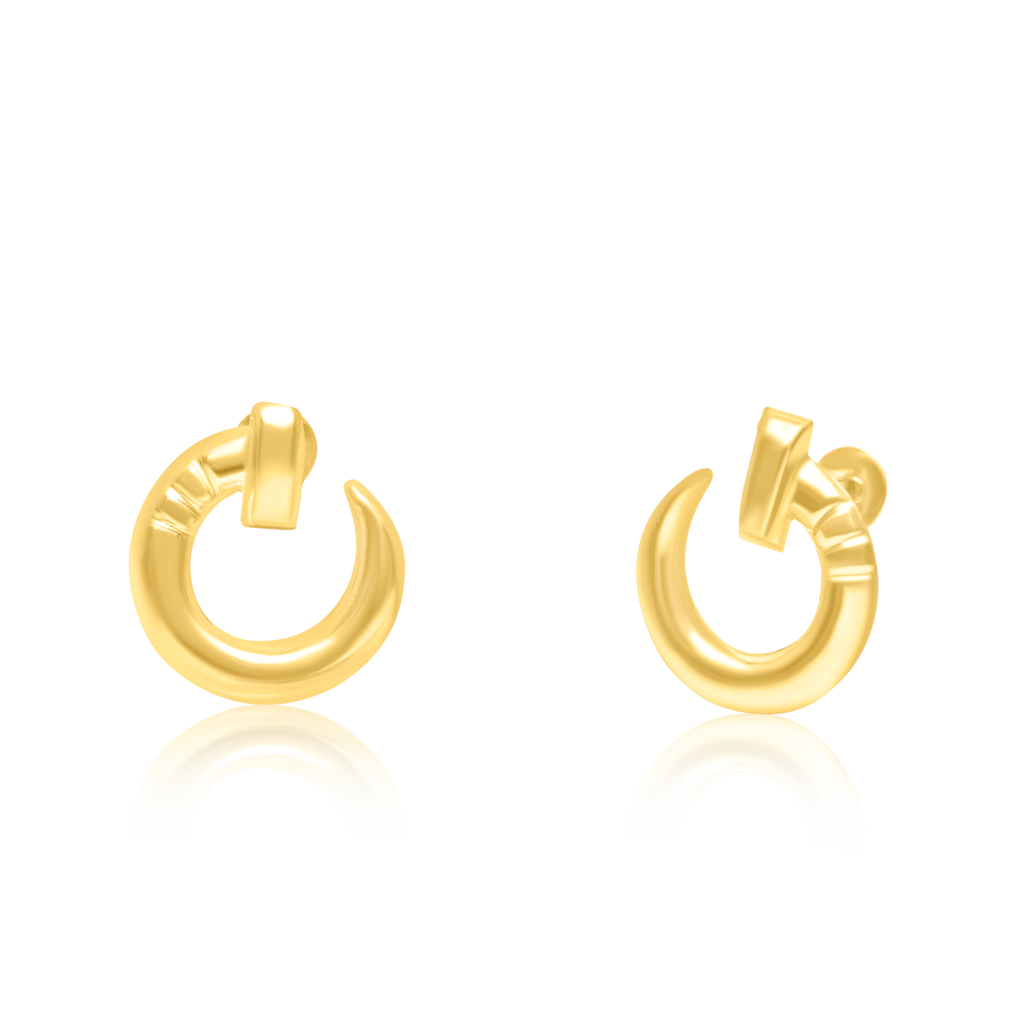 18K Pure Gold Curved Nail Screw Earring Set