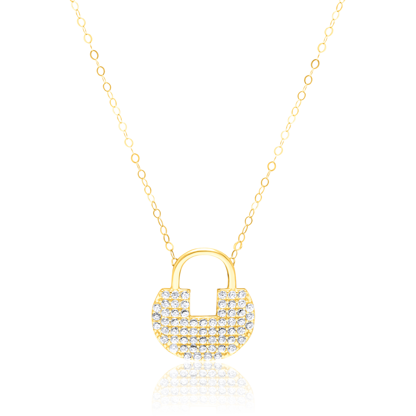18K Pure Gold Lock Stone Necklace