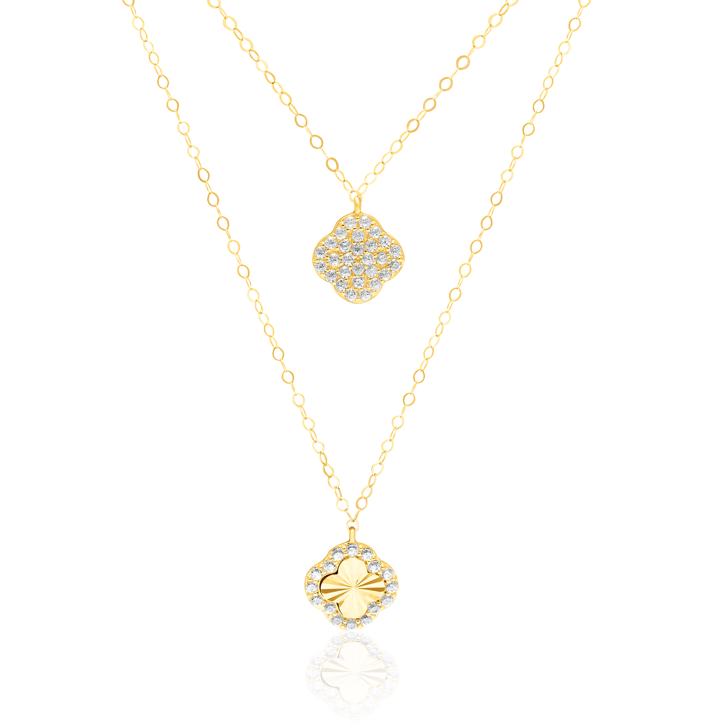 18K Pure Gold 2 Layer Flower Stone Necklace