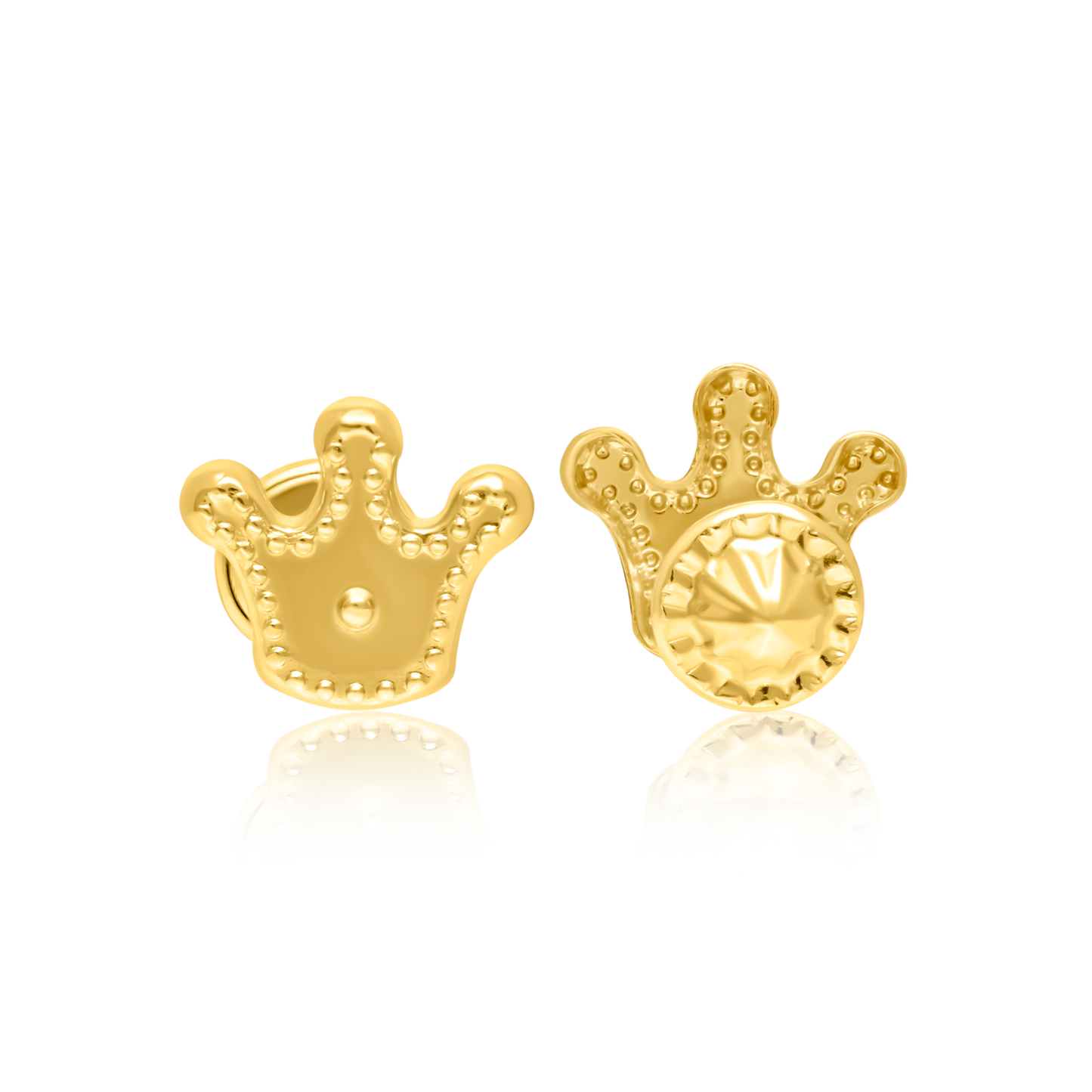 18K Pure Gold Crown Screw Earring Set