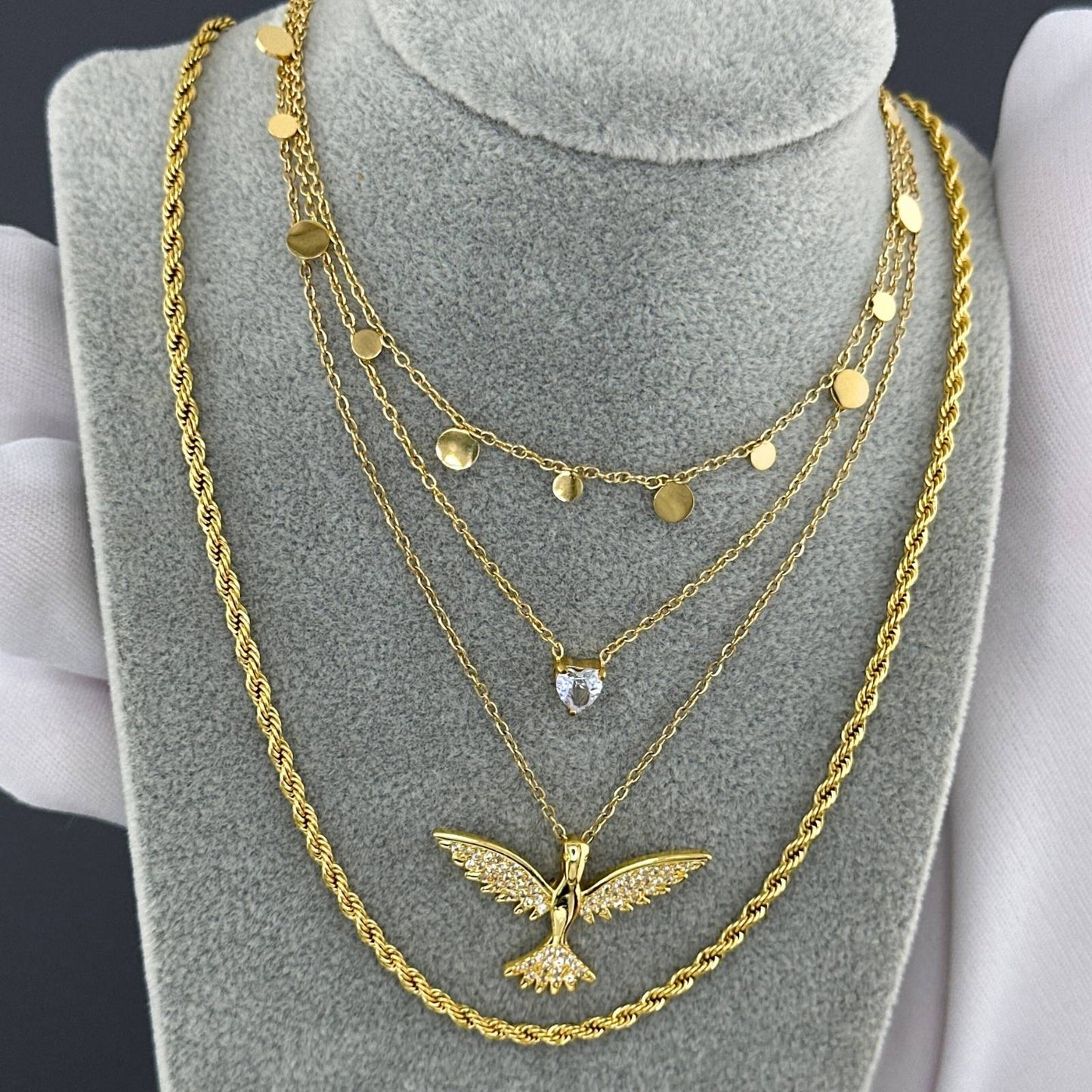 Hearts Necklace, 18K Gold Plated Steel