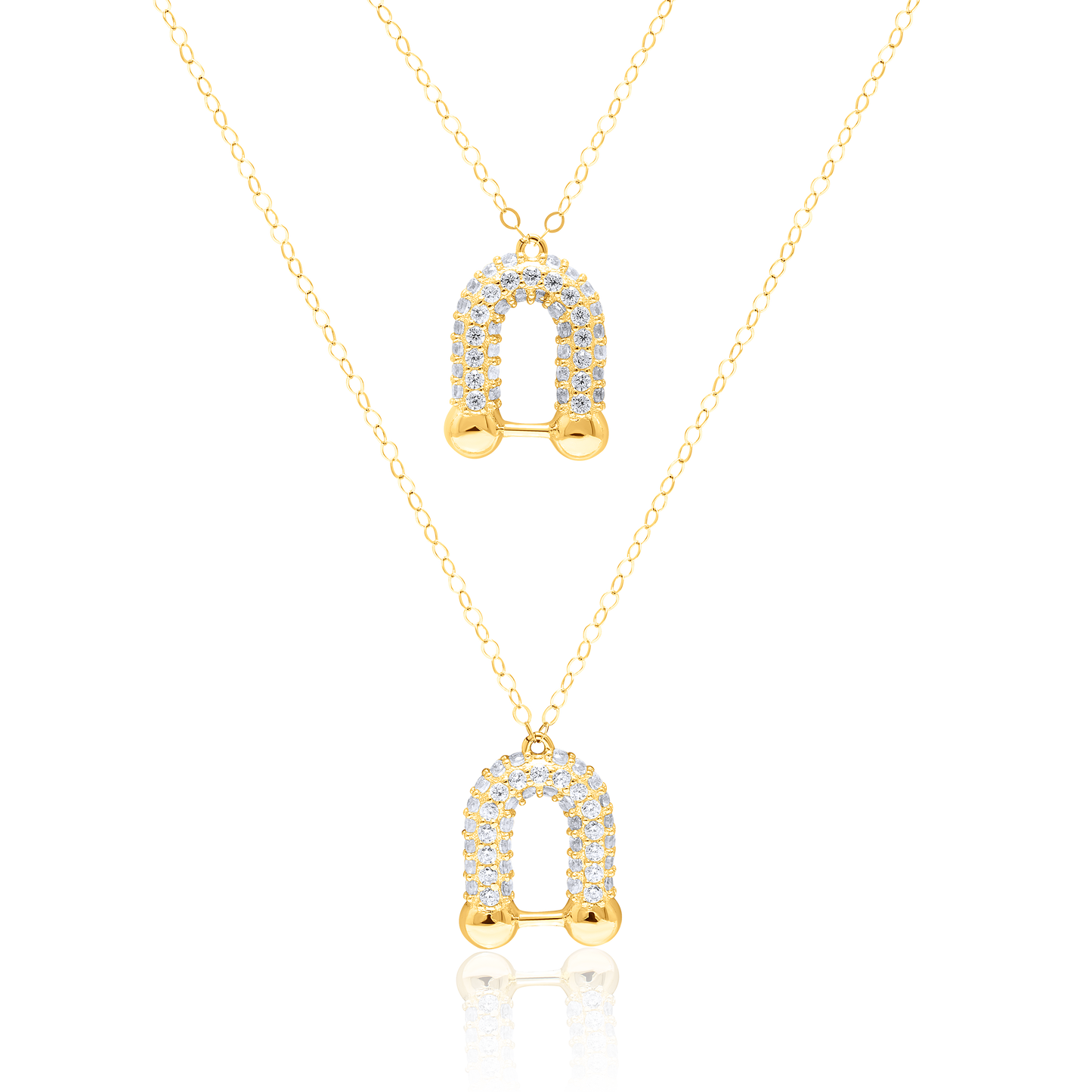 18K Pure Gold 2 Layer U-Linked Stone Necklace
