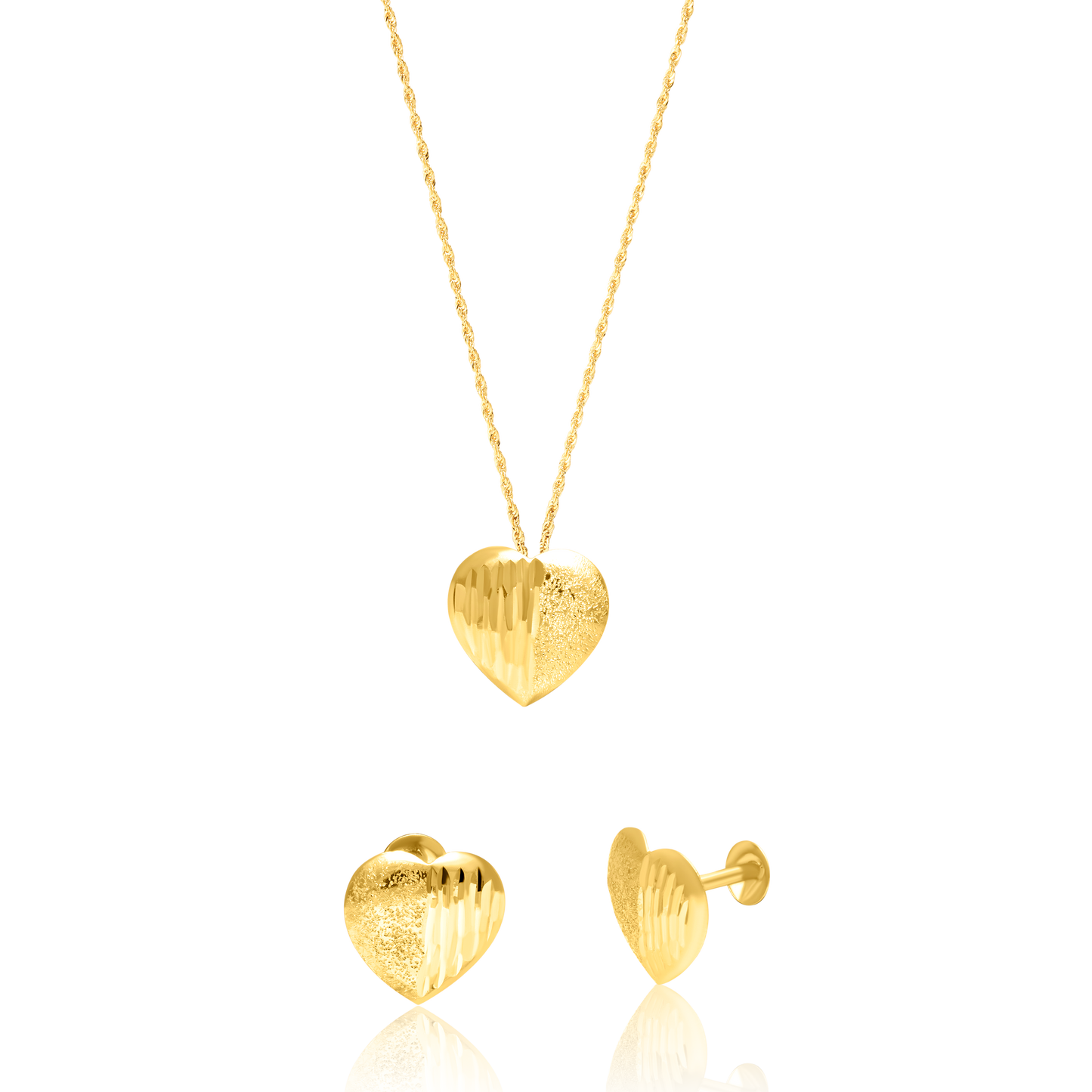 18K Pure Gold Heart Screw Jewelry Set