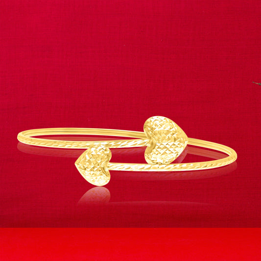 18K Pure Gold Adjustable Heart Bangle
