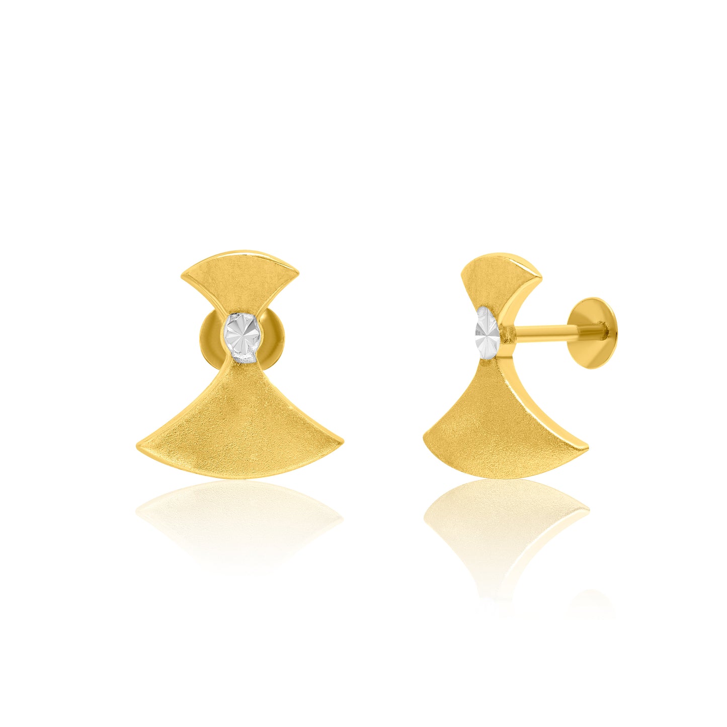 18K Pure Gold Screw Stone Earring Set