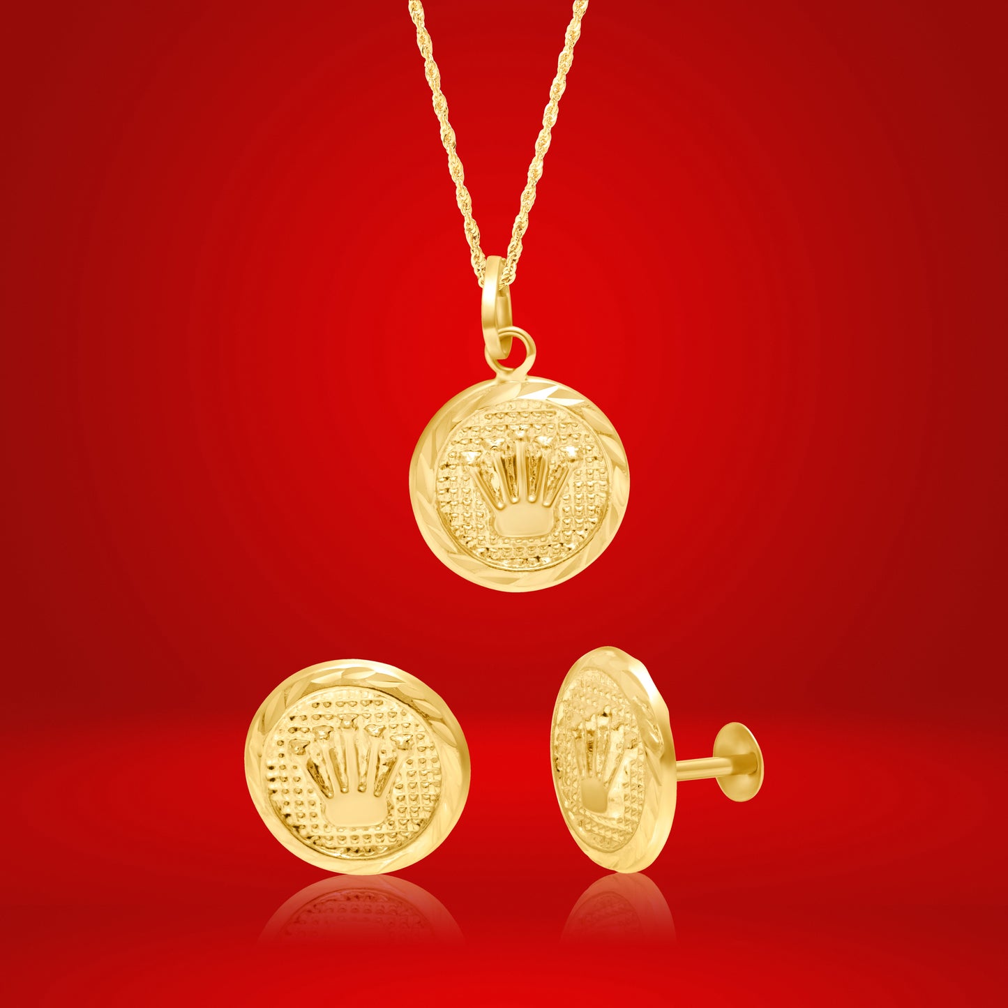 18K Pure Gold Crown Jewelry Set