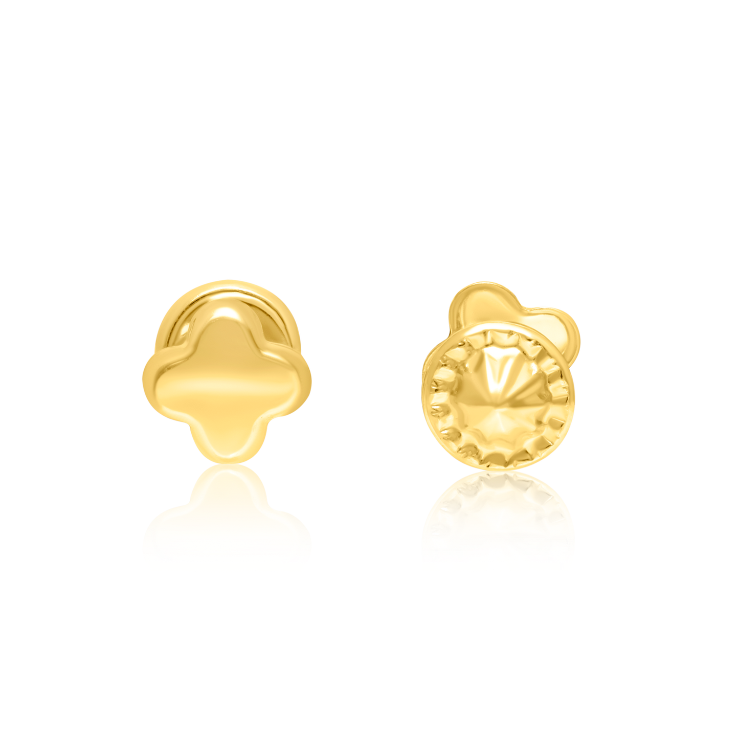 18K Pure Gold Flower Screw Earring Set