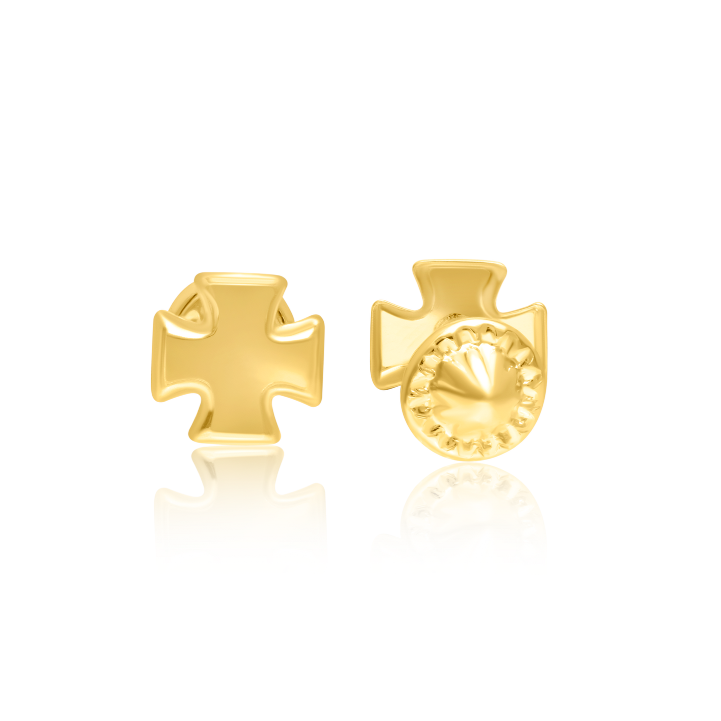 18K Pure Gold Cross Screw Earring Set