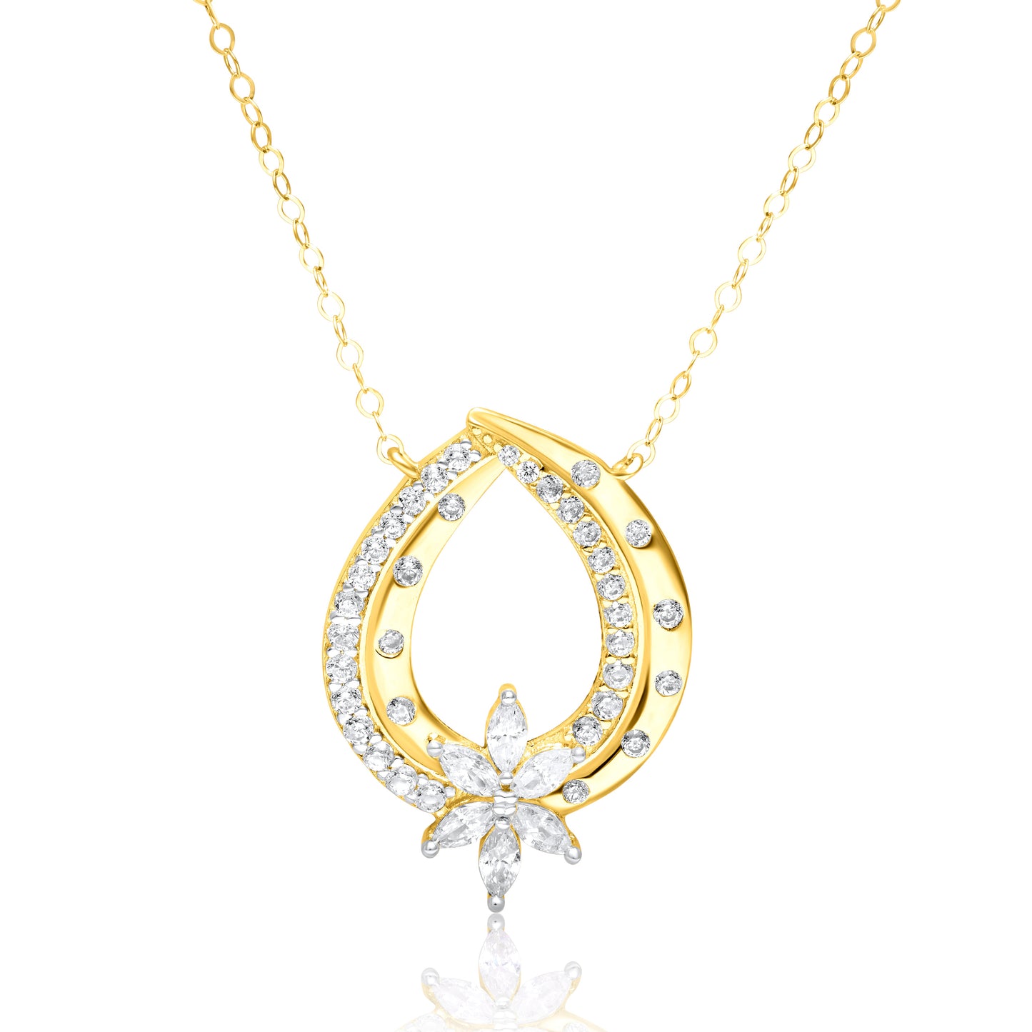 18K Pure Gold Stone Flower Necklace