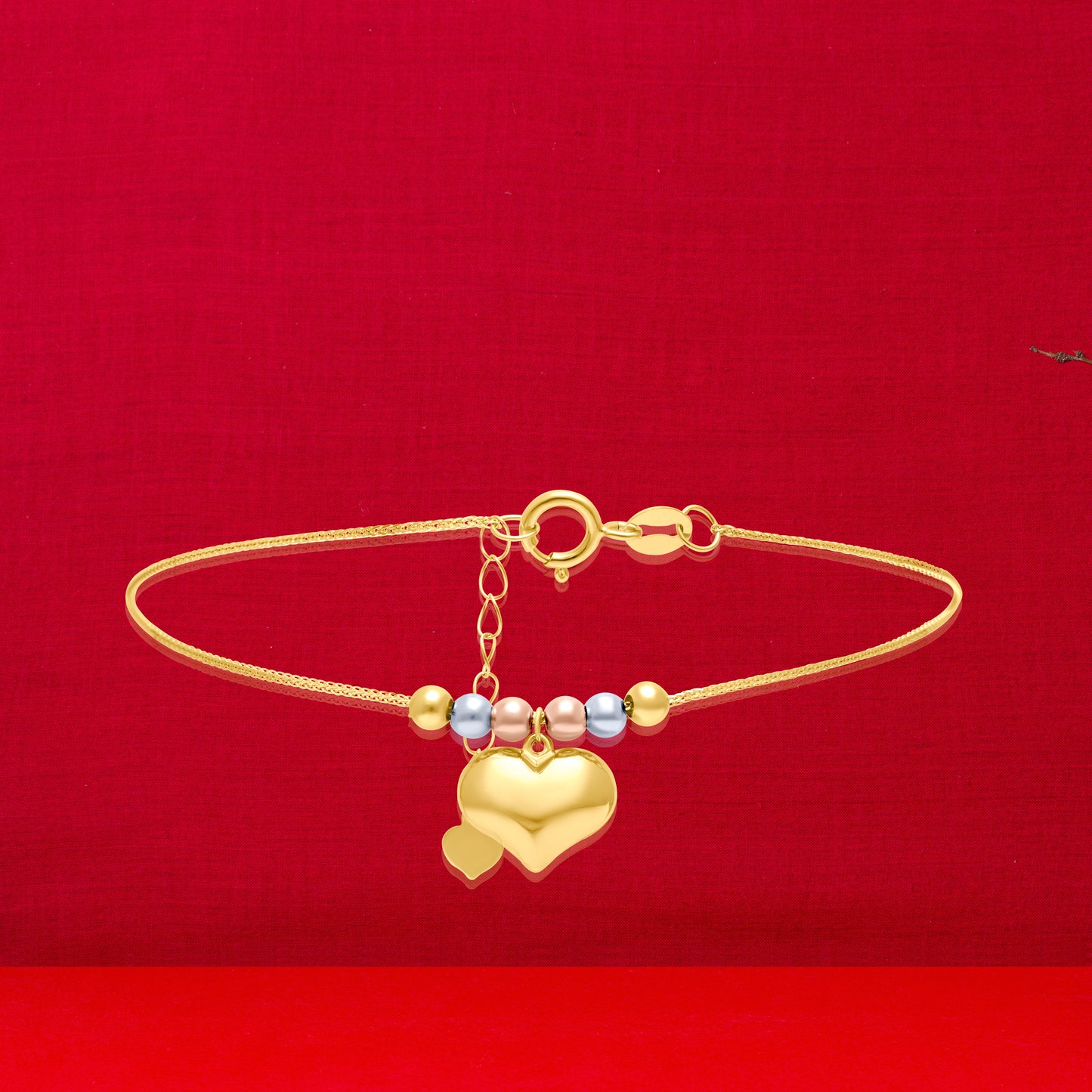 18K Pure Gold Multi Color Seed Heart Bracelet