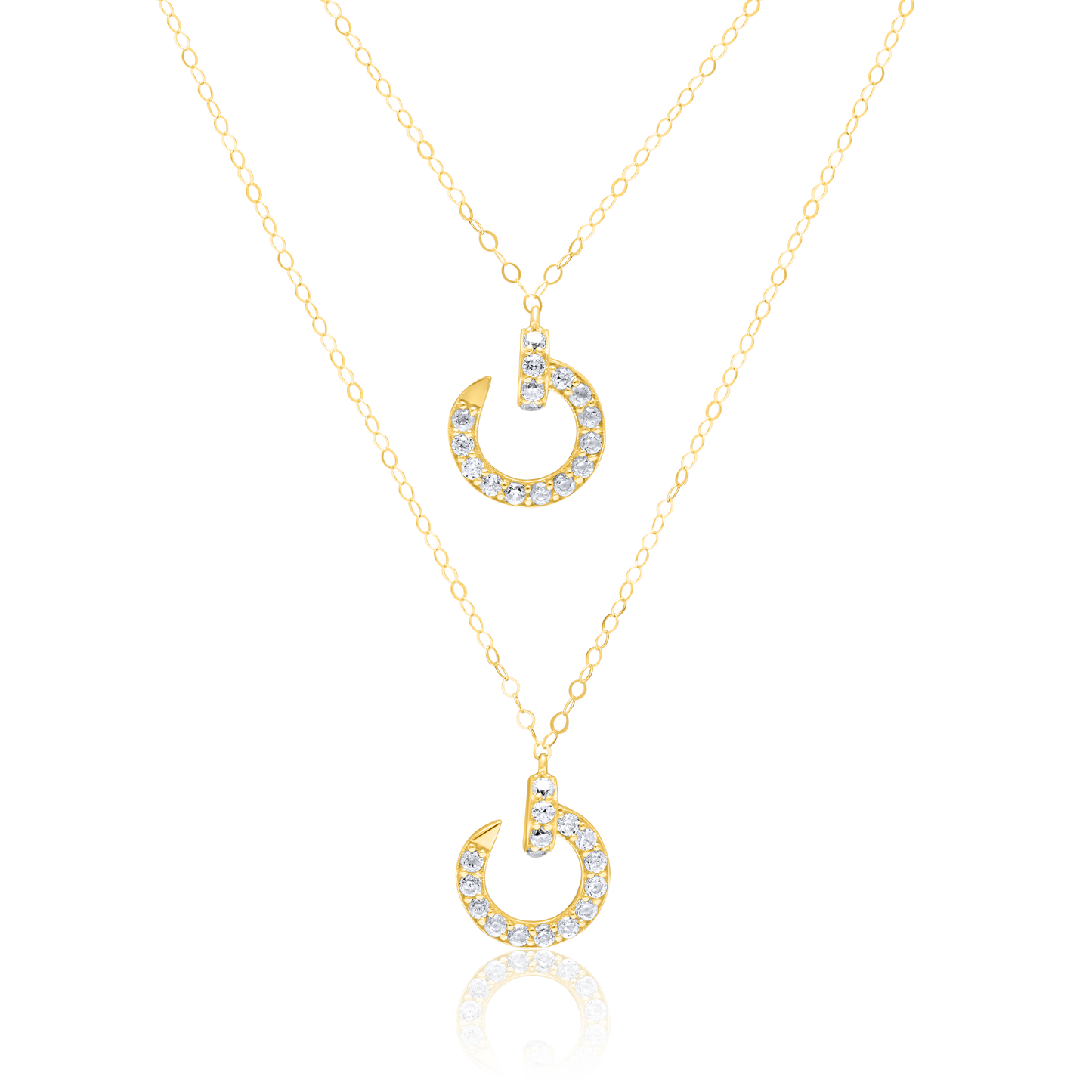 18K Pure Gold 2 Layer Curved Nail Stone Necklace
