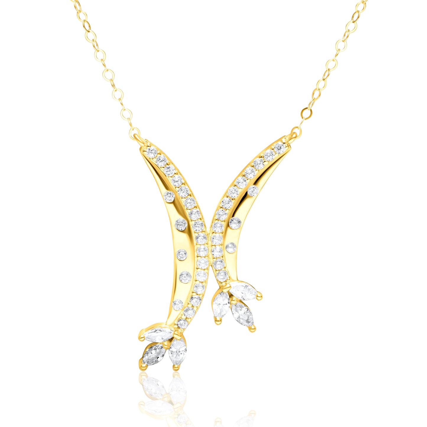 18K Pure Gold Stone Double Curved Necklace