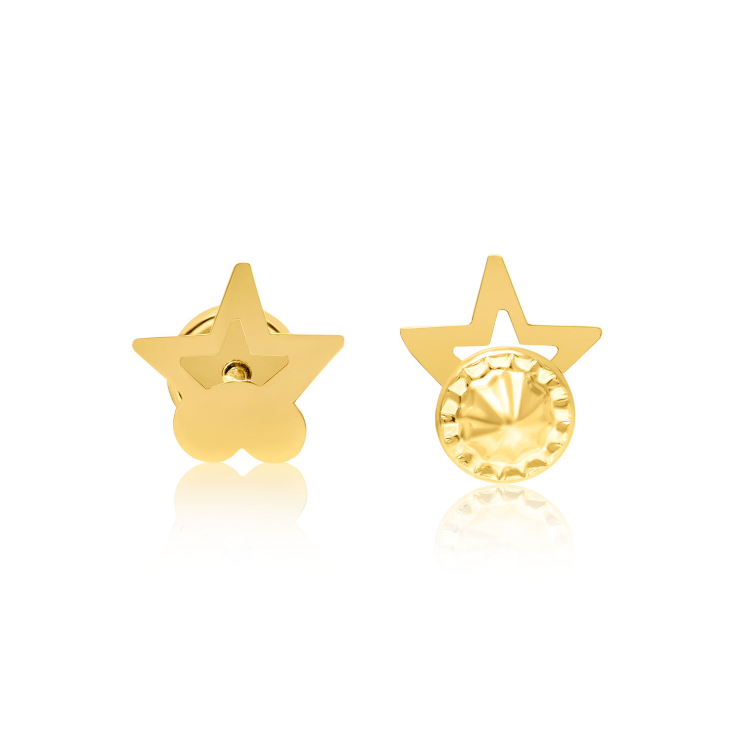 18K Pure Gold Star Screw Earring Set