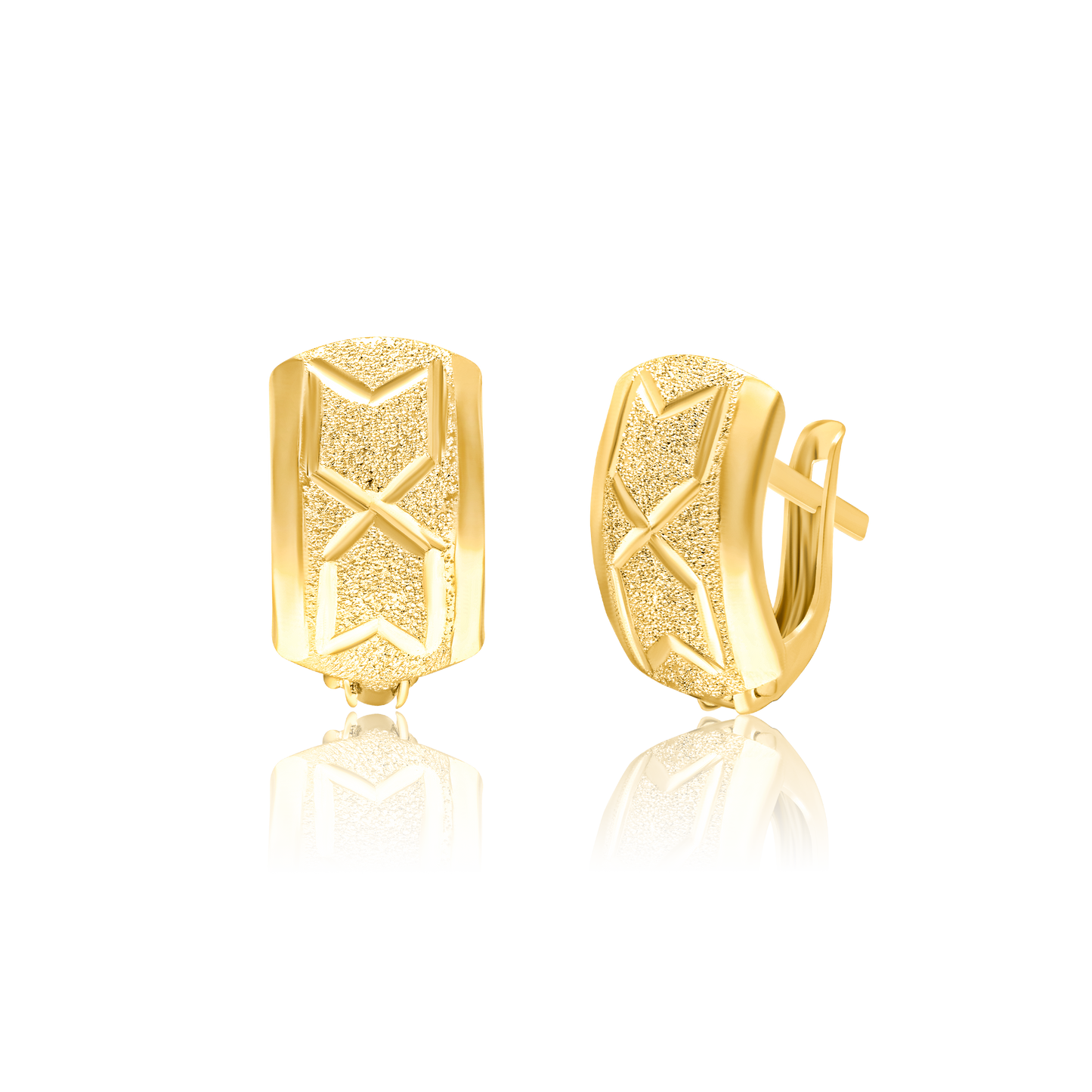 18K Pure Gold Curved Clip Earring Set