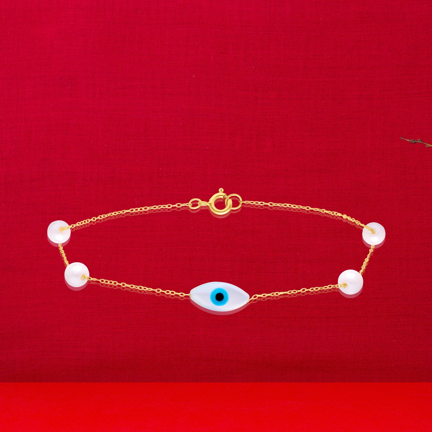 18K Pure Gold Evil Eye Pearl Bracelet