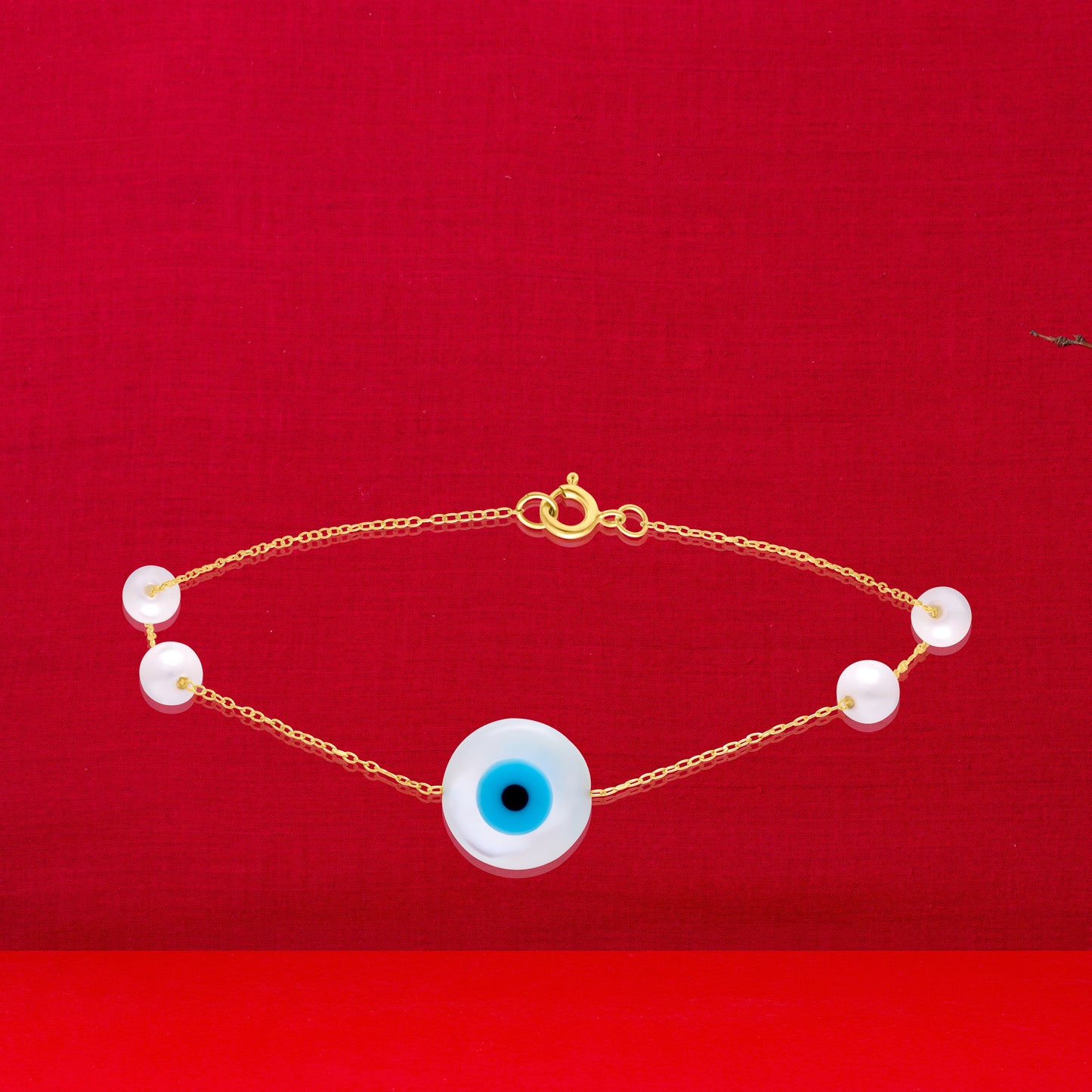 18K Pure Gold Evil Eye Pearl Bracelet