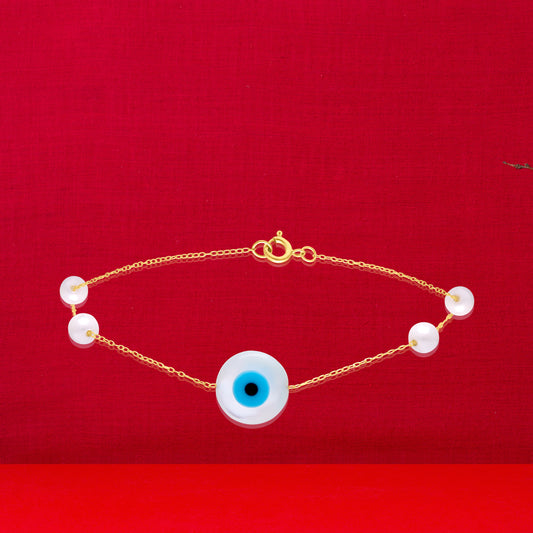 18K Pure Gold Evil Eye Pearl Bracelet
