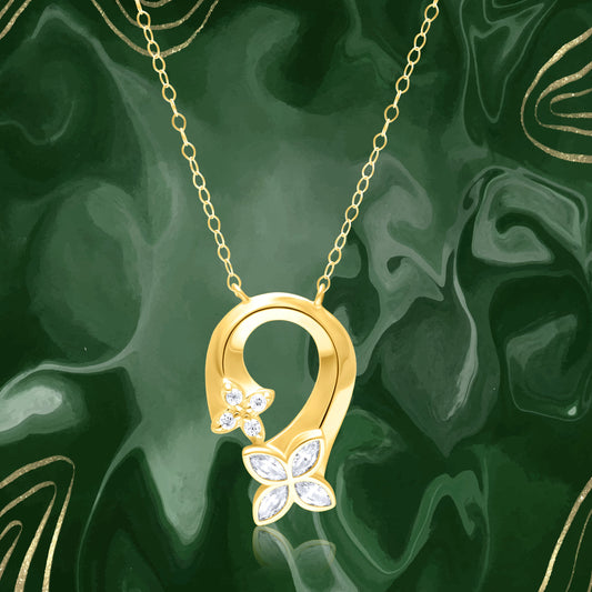 18K Pure Gold Flower Stone Necklace