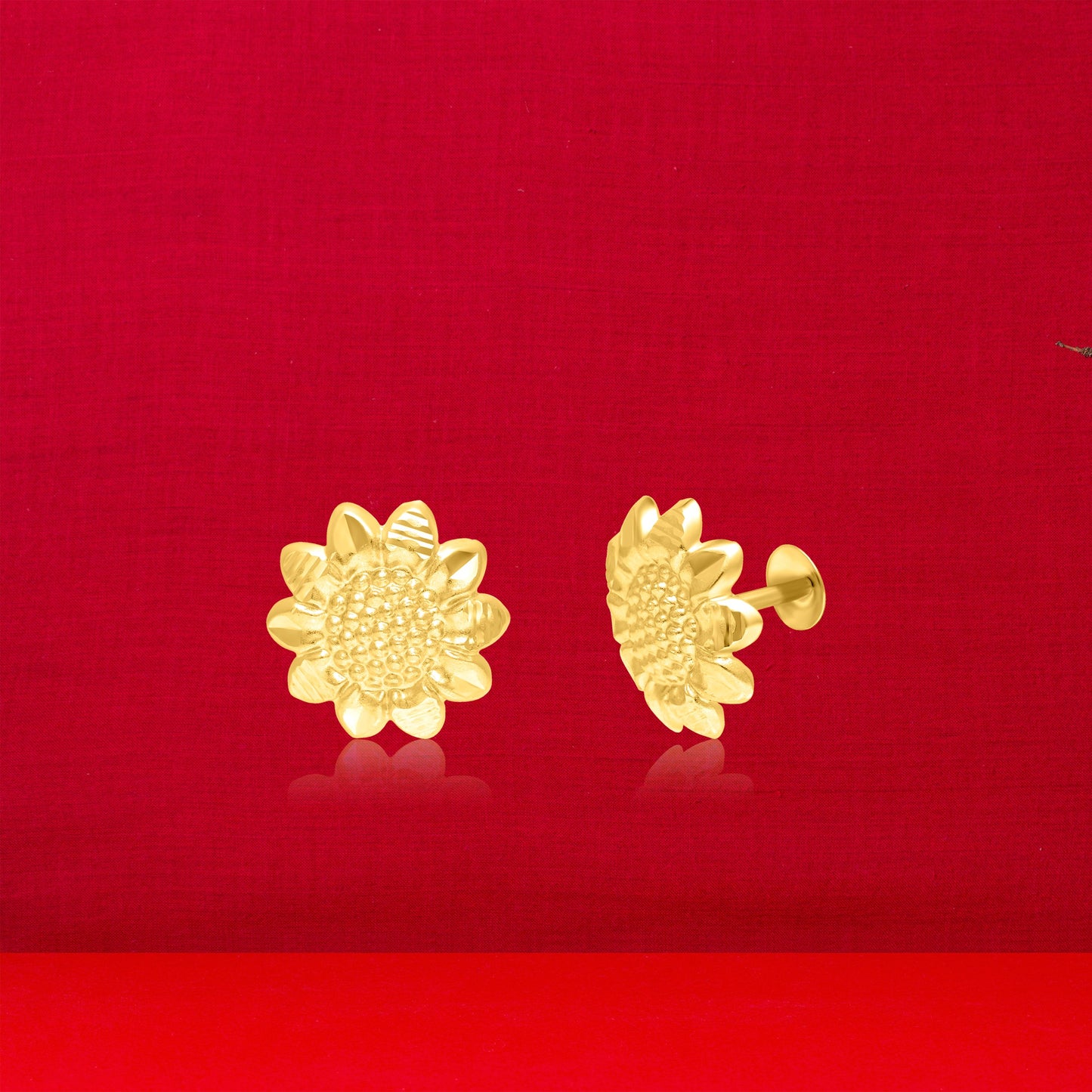 18K Pure Gold Flower Screw Earring Set