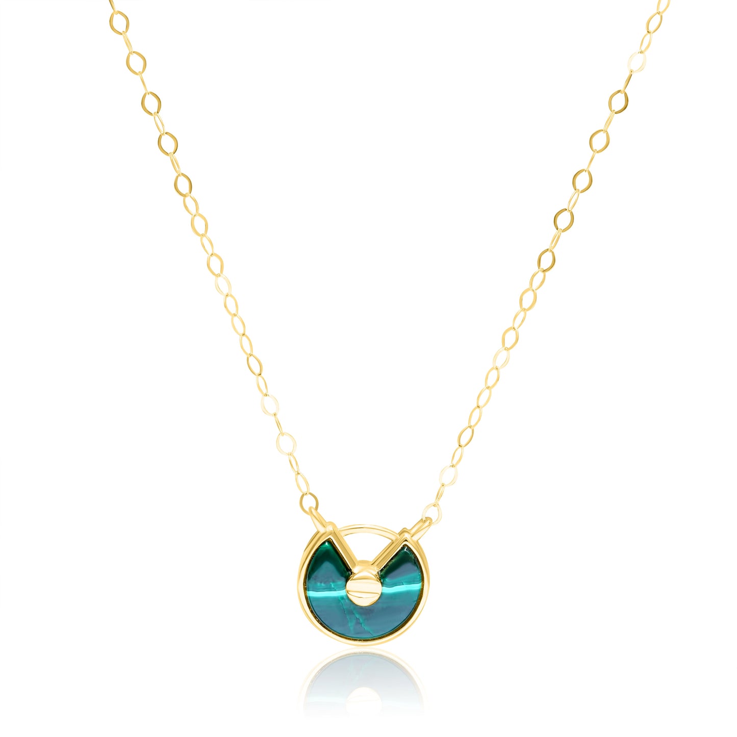 18K Pure Gold Round Green Necklace