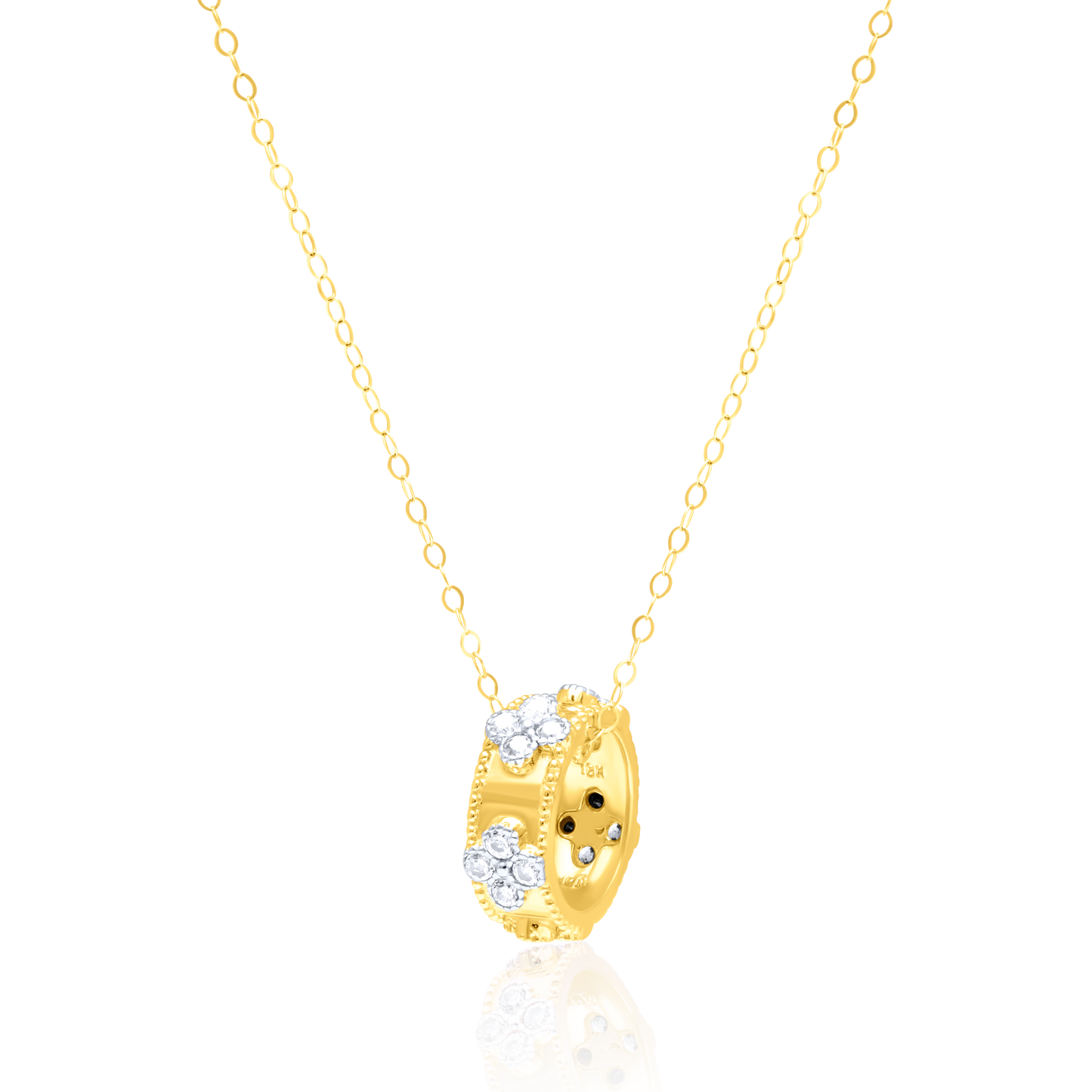 18K Pure Gold Round Wheel Stone Necklace