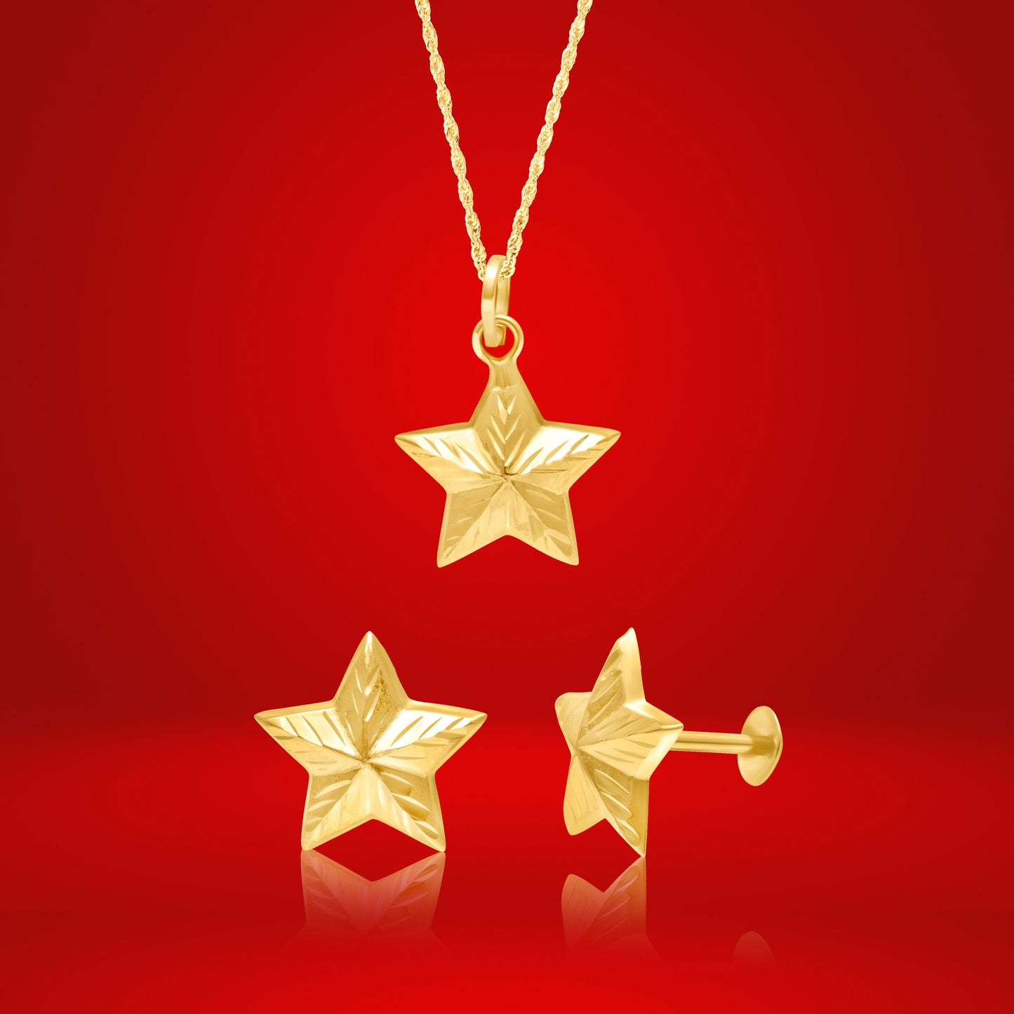 18K Pure Gold Star Jewelry Set