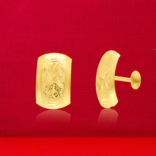 18K Pure Gold Curved Screw Earring Set