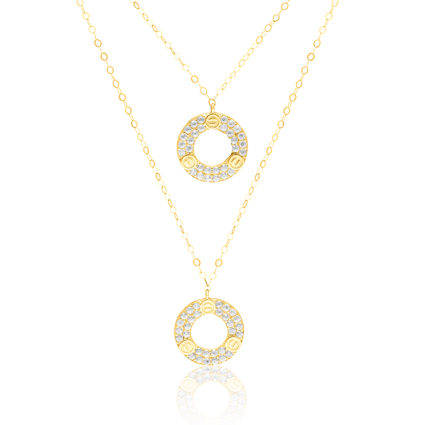 18K Pure Gold 2 Layer Round Stone Necklace