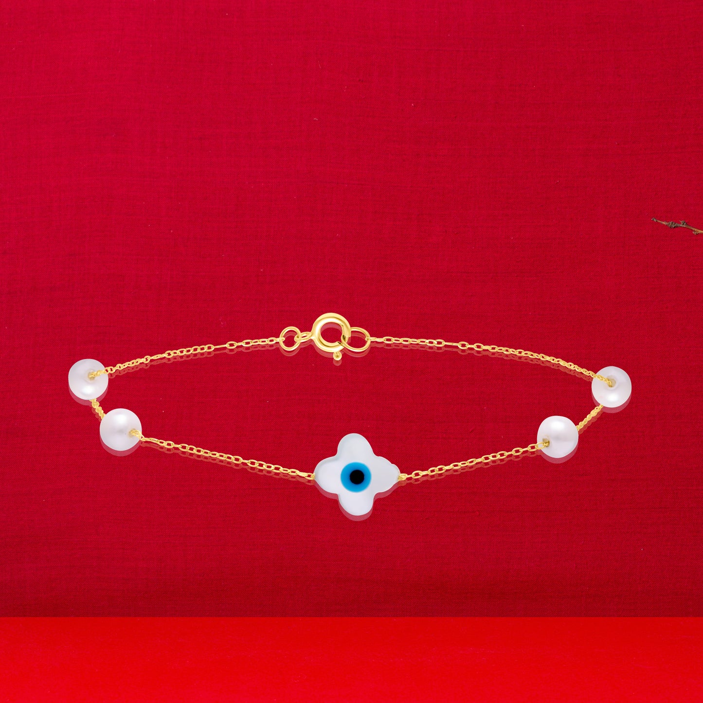 18K Pure Gold Evil Eye Pearl Bracelet