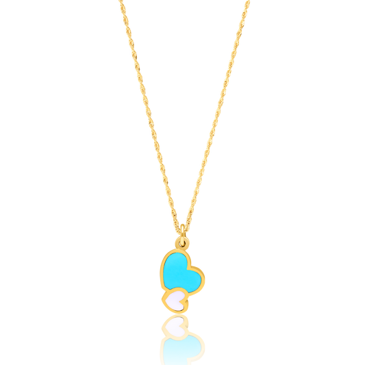 21K Pure Gold Skyblue Hearts Jewelry Set