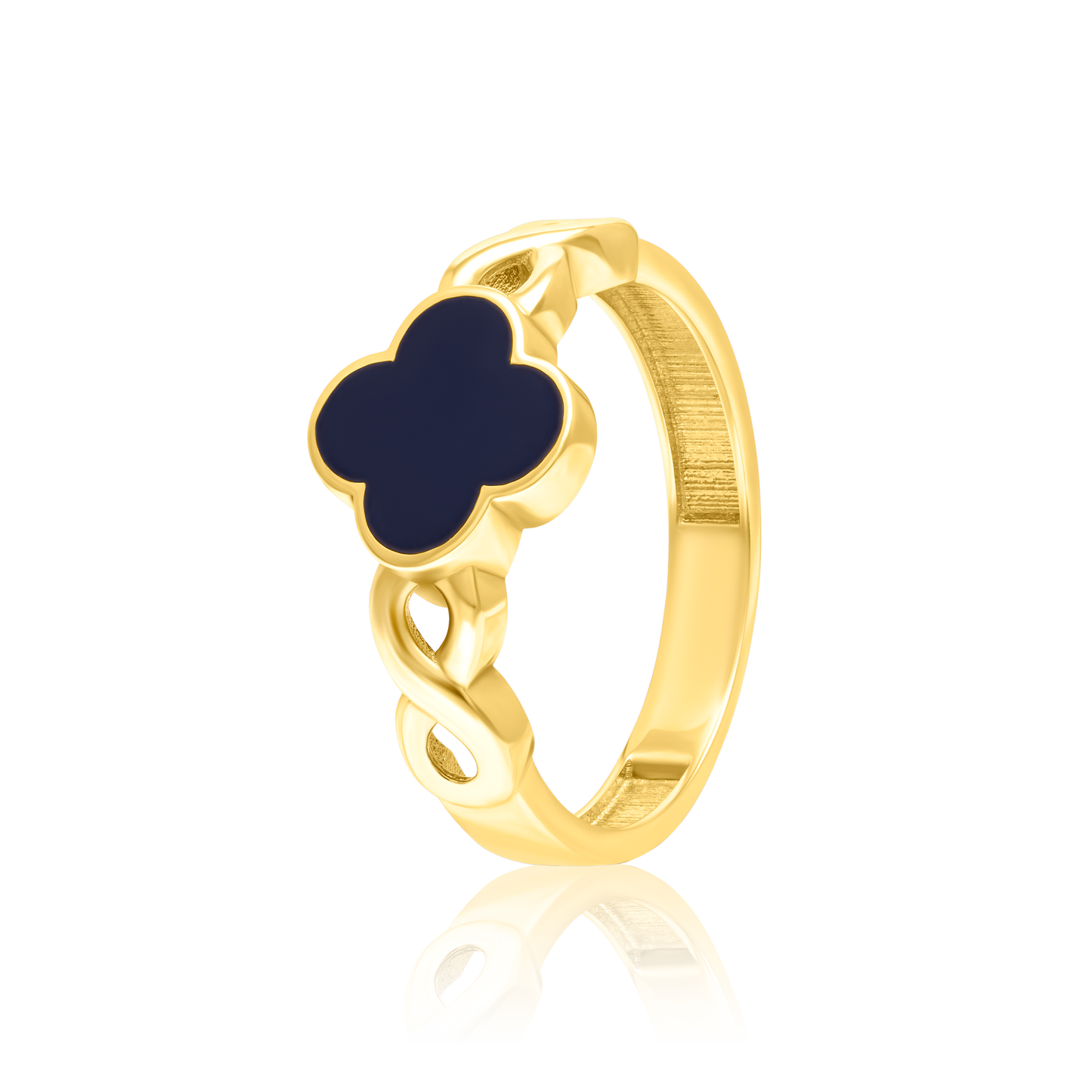 18K Pure Gold Black V.C Flower Ring