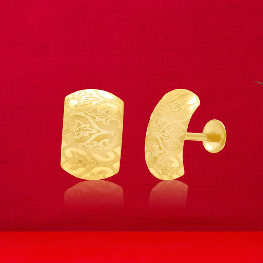 18K Pure Gold Curved Screw Earring Set