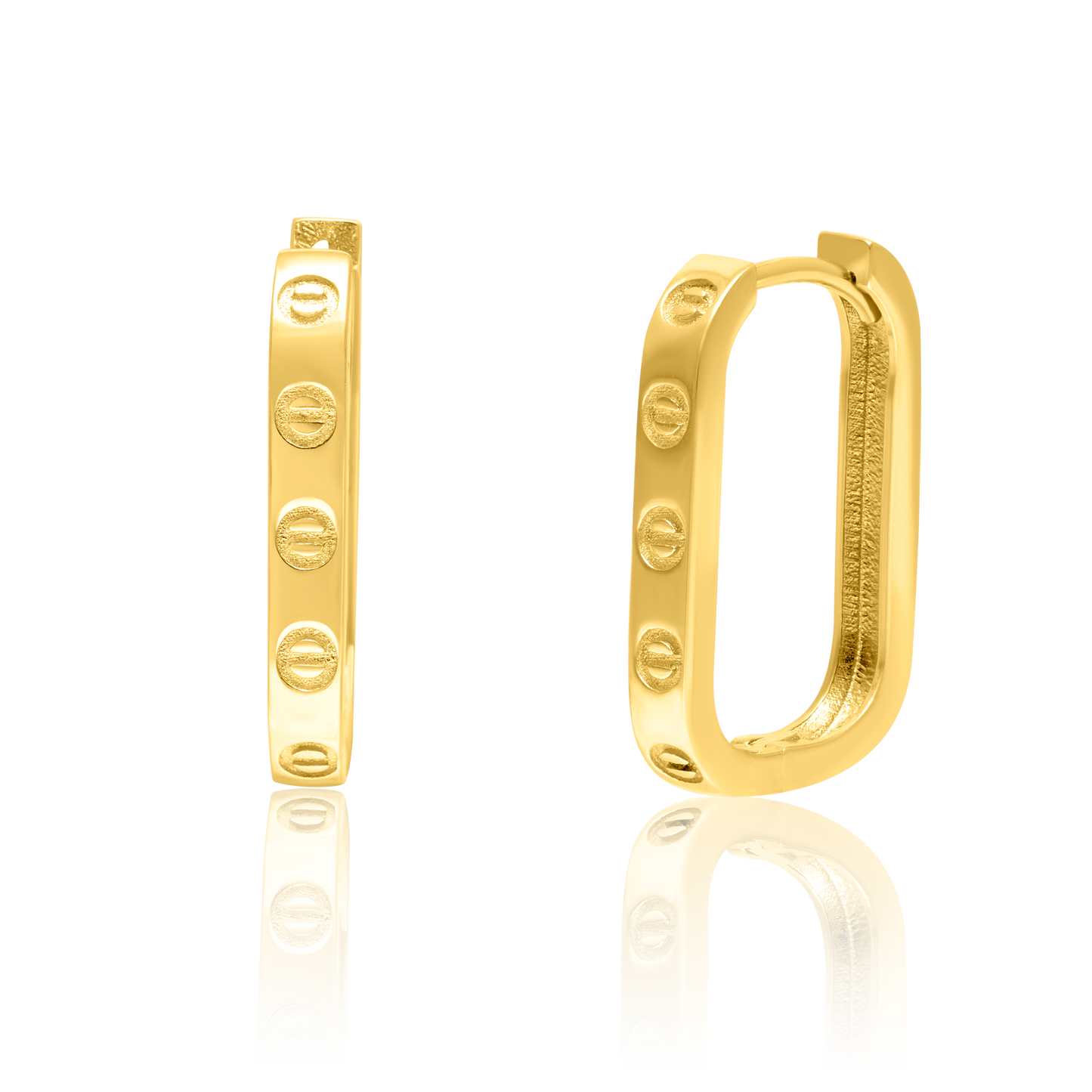 18K Pure Gold Curved Square Earring Set