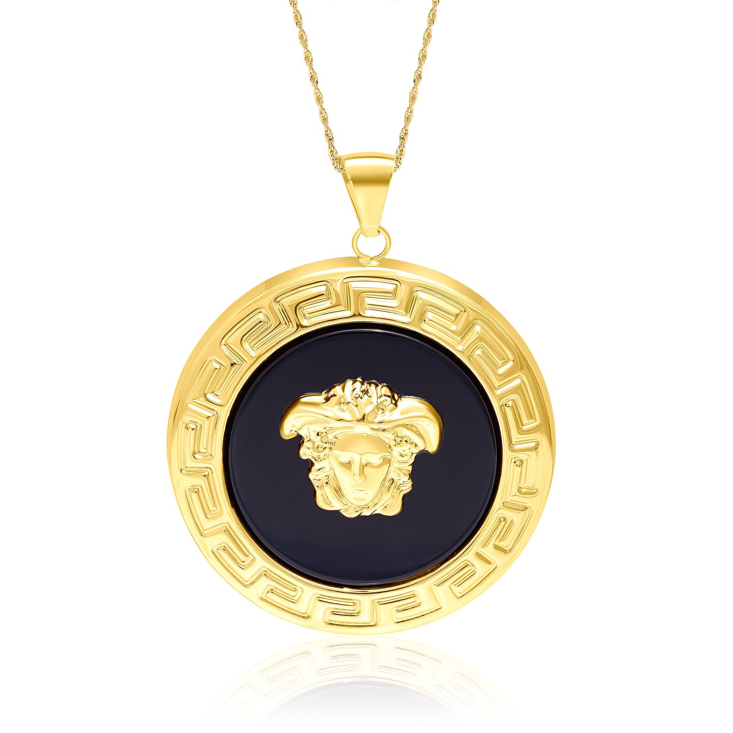 18K Pure Gold Round Black V.R.C Necklace