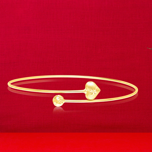 18K Pure Gold Adjustable Heart Bangle