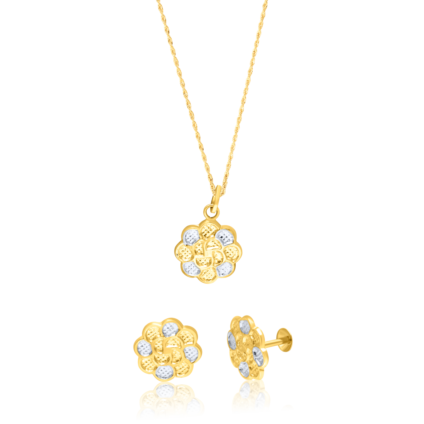 18K Pure Gold Flower Screw Jewelry Set