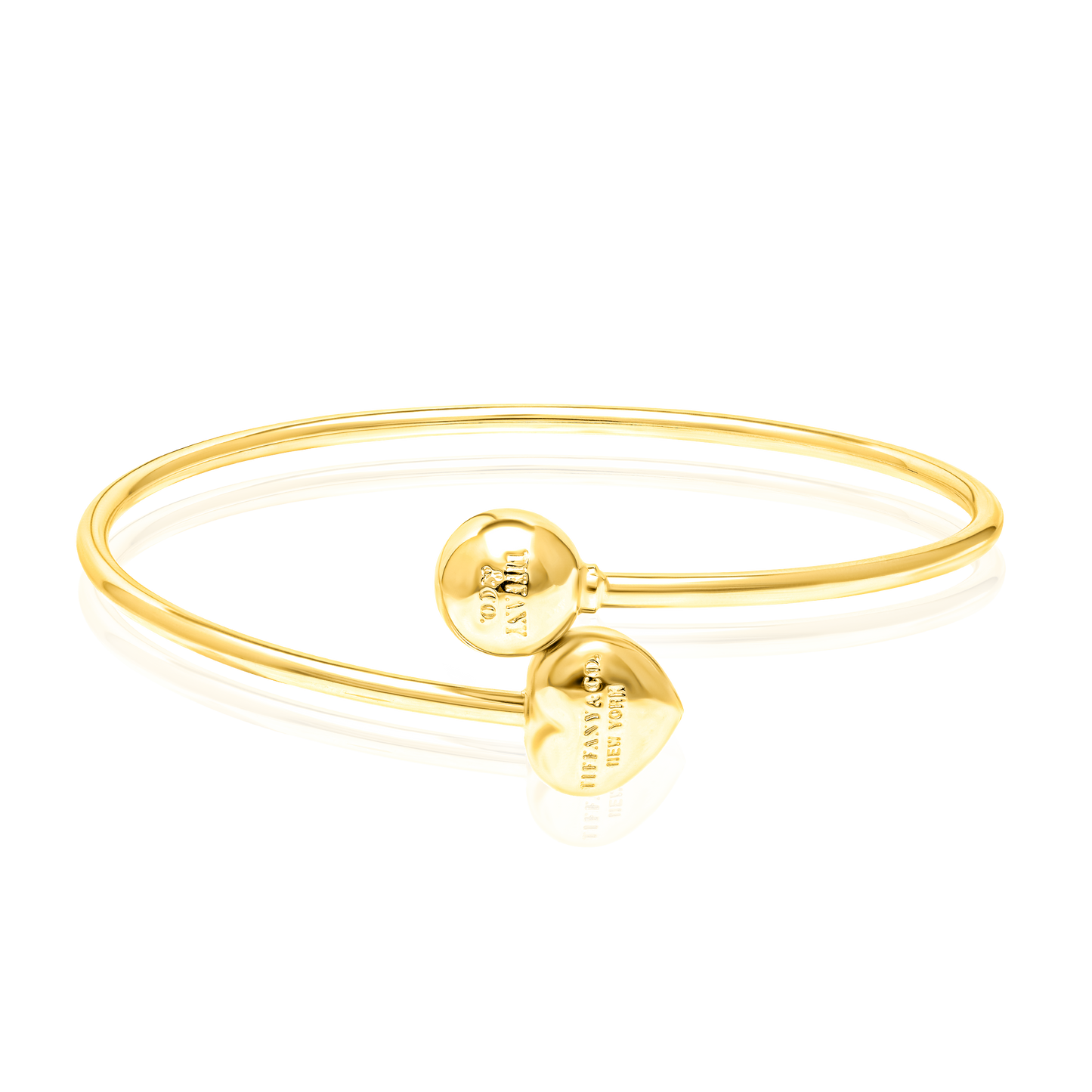 18K Pure Gold Heart Ball Bangle