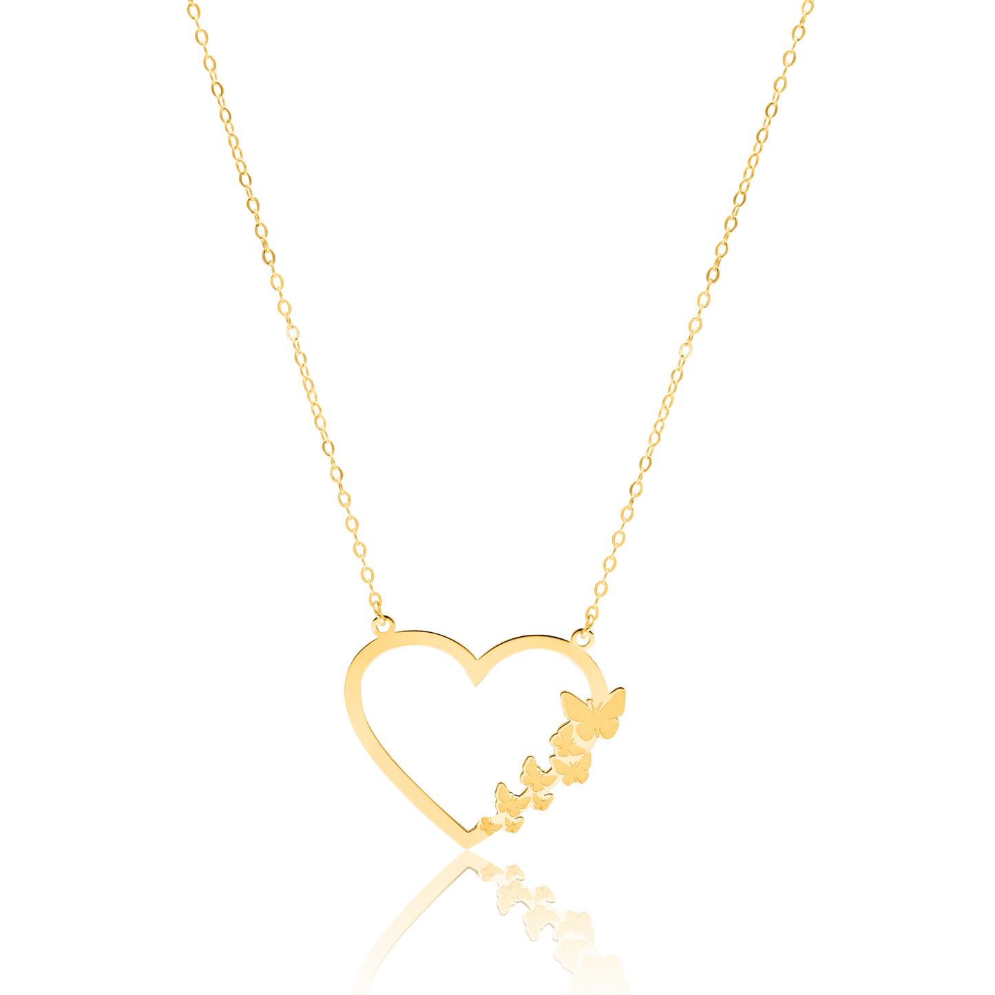 18K Pure Gold Heart Butterfly Necklace