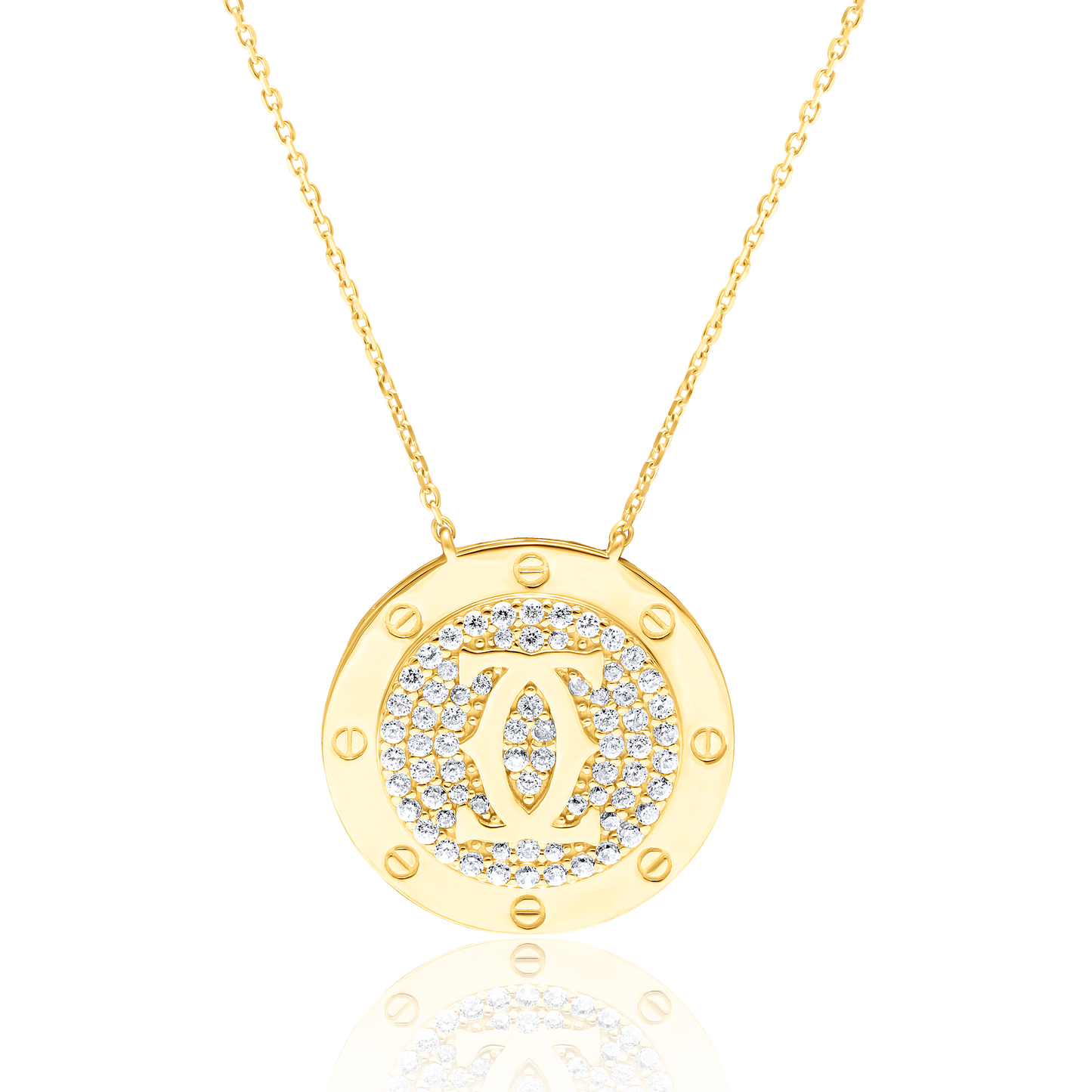 18K Pure Gold Round C.H Stone Necklace