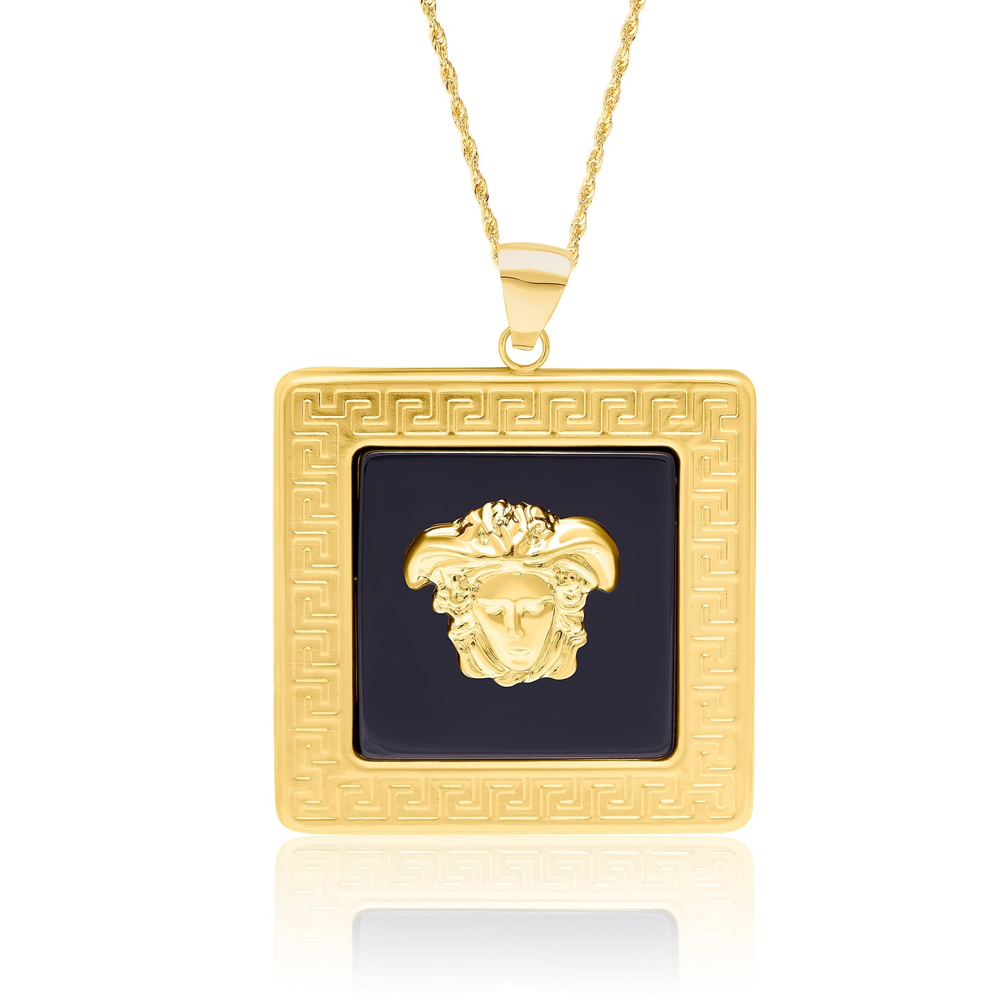 18K Pure Gold Square Black V.R.C Necklace