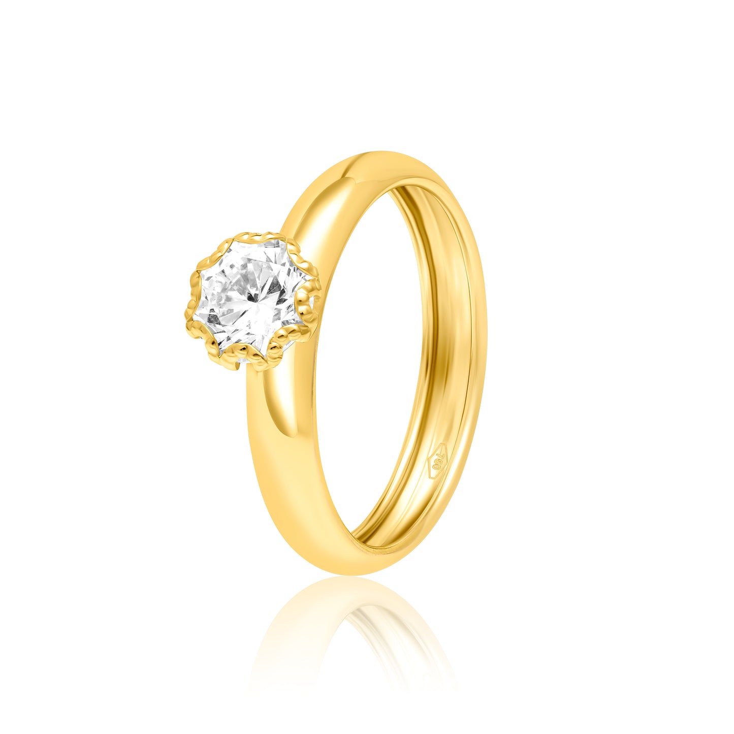 18K Pure Gold Round Stone Ring