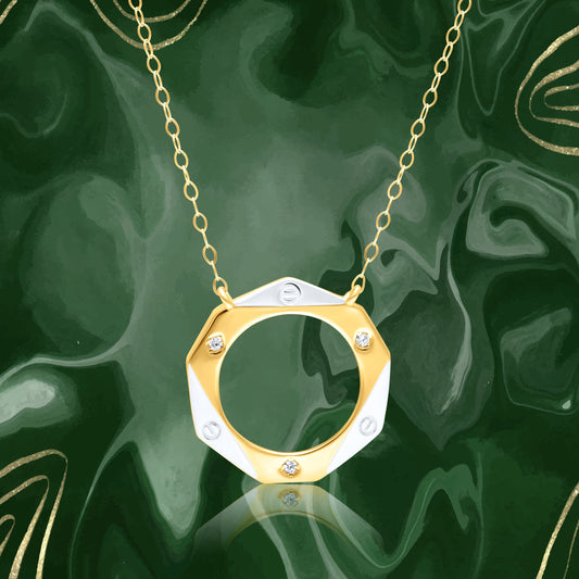 18K Pure Gold 2 Color Round Stone Necklace