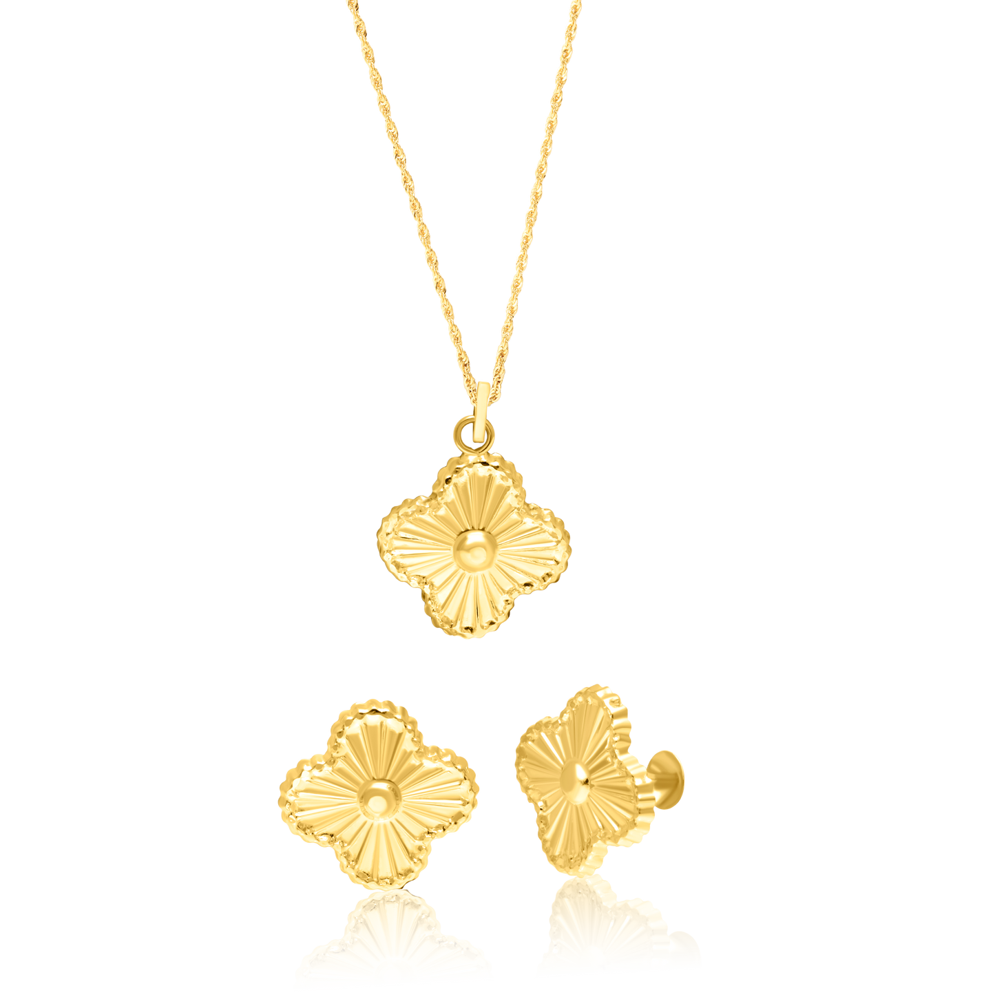 18K Pure Gold Flower Screw Jewelry Set