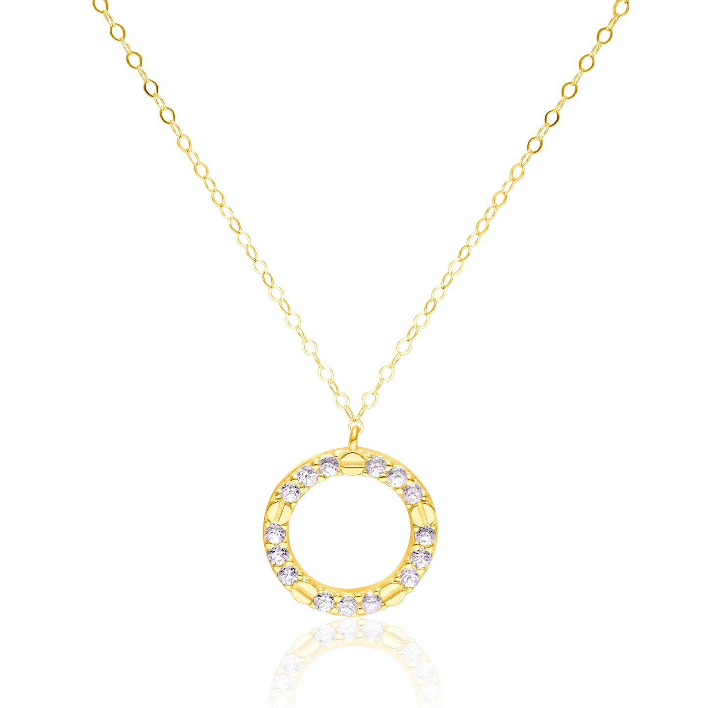 18K Pure Gold Stone Round Necklace